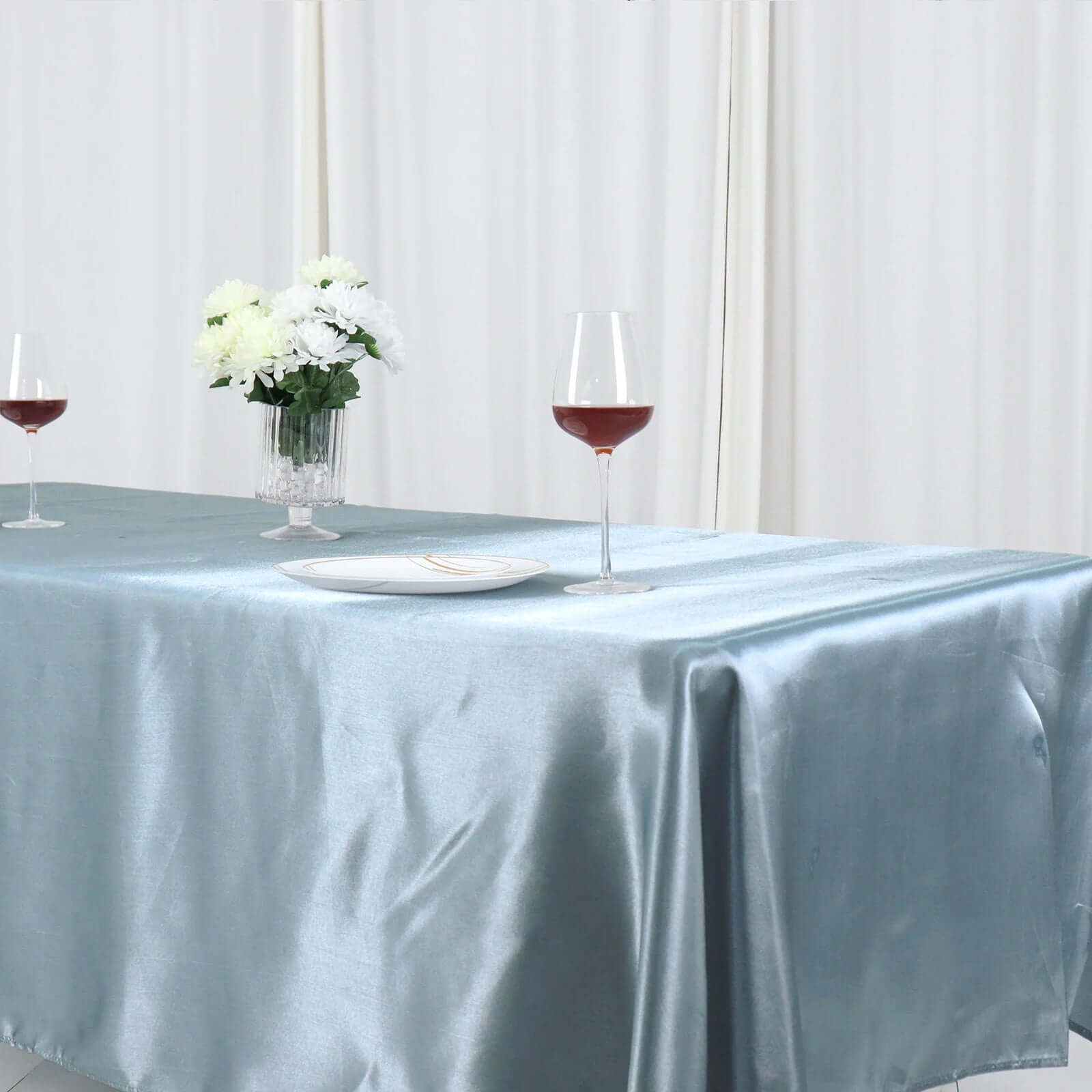 Satin Rectangular 60"x102" Tablecloth Dusty Blue - Smooth and Lustrous Table Cover