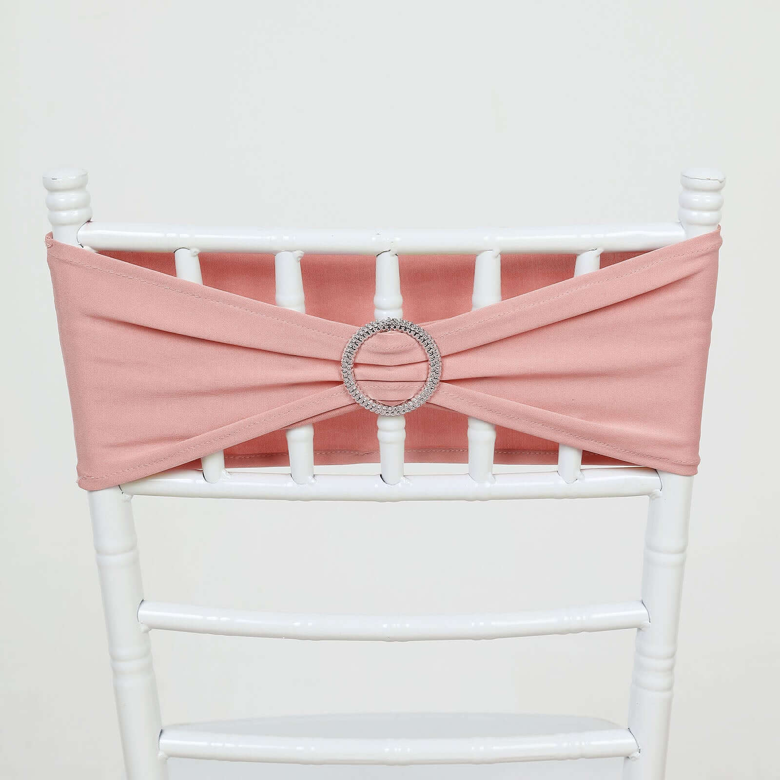 5 Pack Stretch Spandex Chair Sashes Dusty Rose - Reusable Chair Bands with Silver Diamond Ring Slide Buckle 5"x14"
