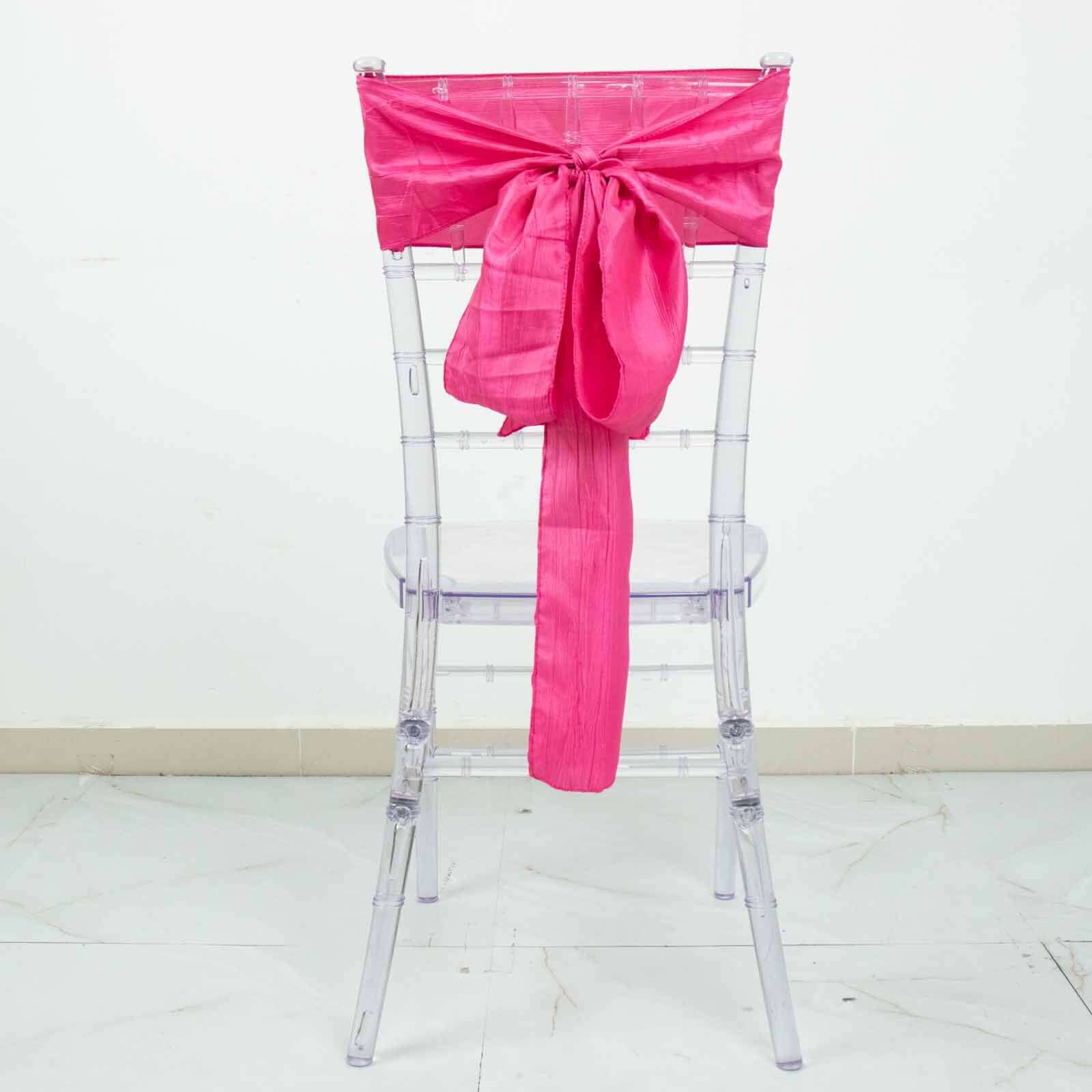 5 Pack Taffeta 6"x106" Chair Sashes Fuchsia Accordion Crinkle Texture - Stylish Decor for Weddings & Gatherings