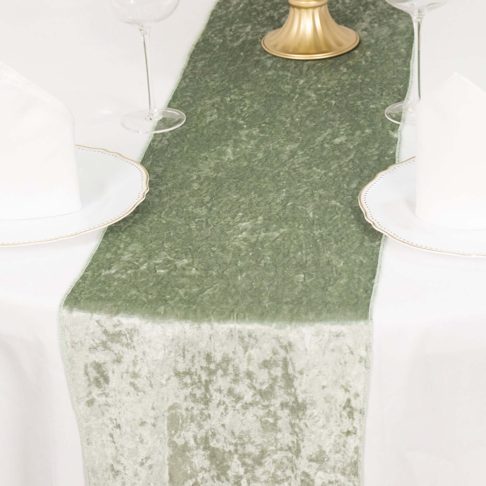 Premium Crushed Velvet 12"x108" Table Runner Sage Green - Soft & Wrinkle-Resistant Table Linen