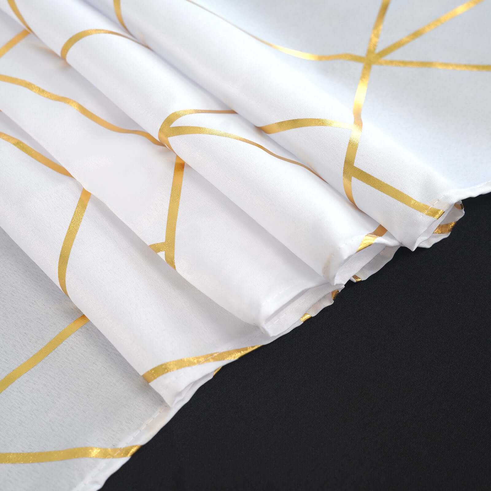 Polyester 54"x54" Table Overlay Square Tablecloth White with Gold Foil Geometric Pattern - Wrinkle-Resistant & Durable for Stylish Settings