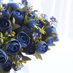 4 Pack 12" Artificial Navy Blue Ranunculus Silk Flower Bridal Bouquets, Faux Buttercup Floral Arrangement