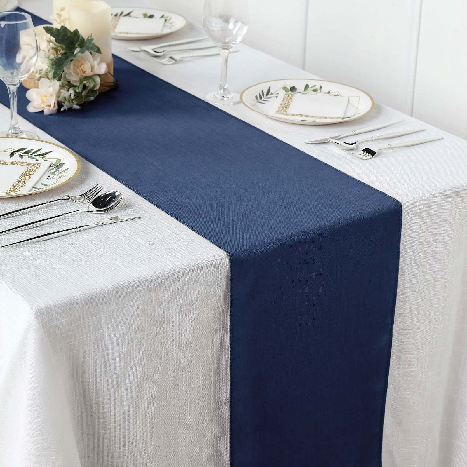 Polyester 14"x108" Table Runner Dark Blue Faux Denim - Modern Dining Table Runner
