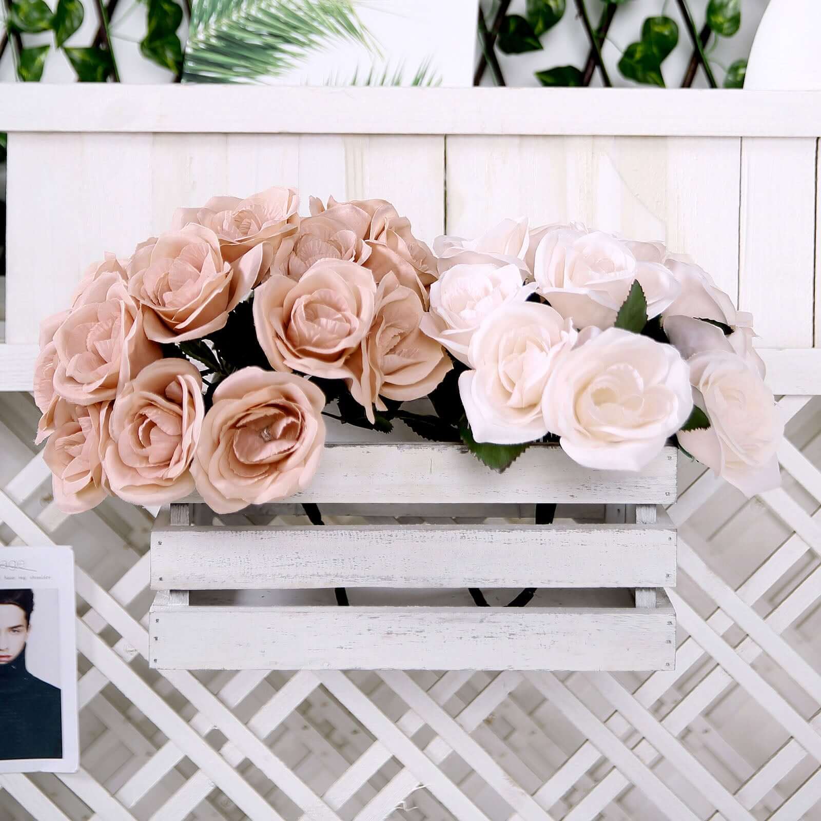 12" Dusty Rose Artificial Velvet-Like Fabric Rose Flower Bouquet Bush