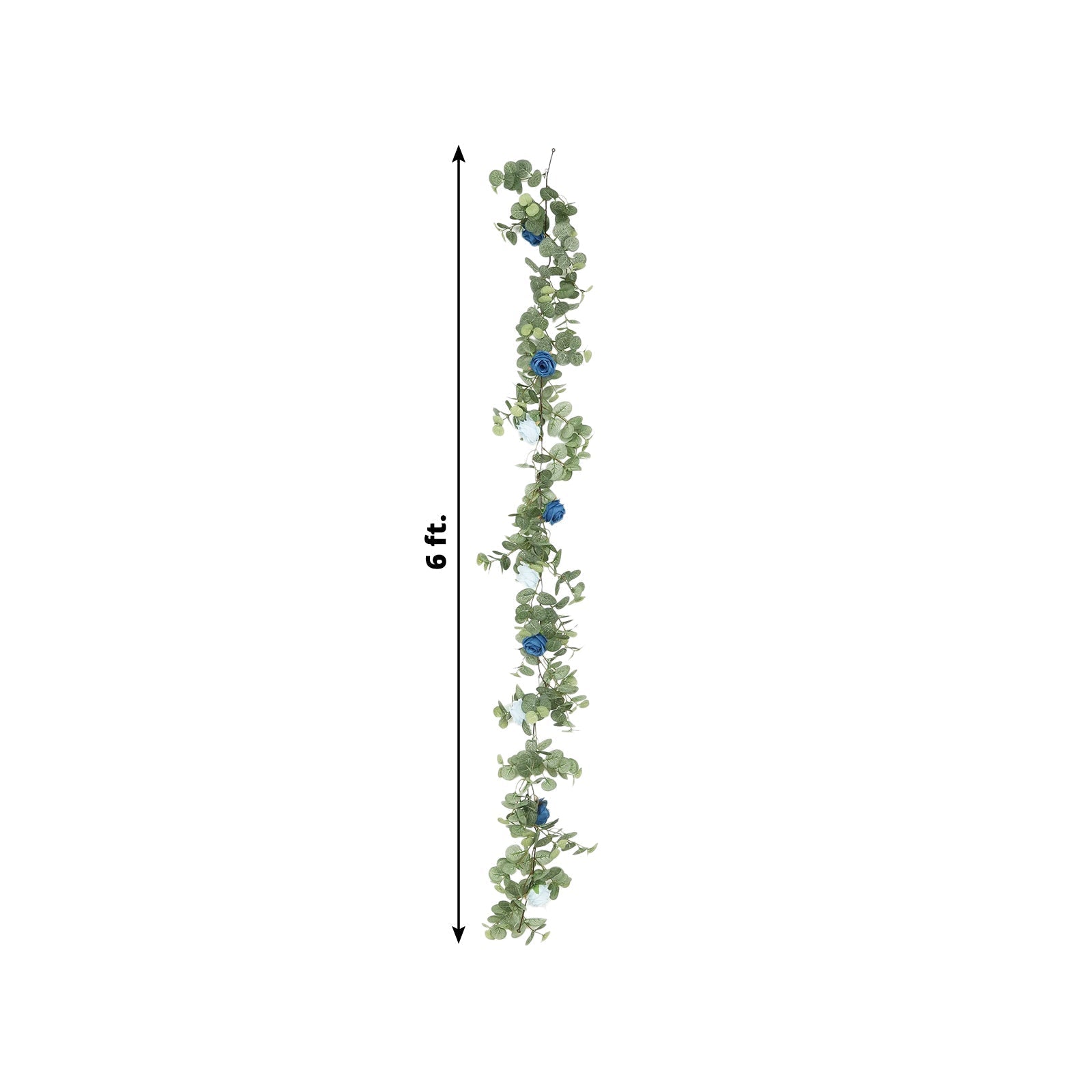 6ft Artificial Eucalyptus Garland with Royal Blue/Light Blue Silk Roses – Faux Greenery Vine