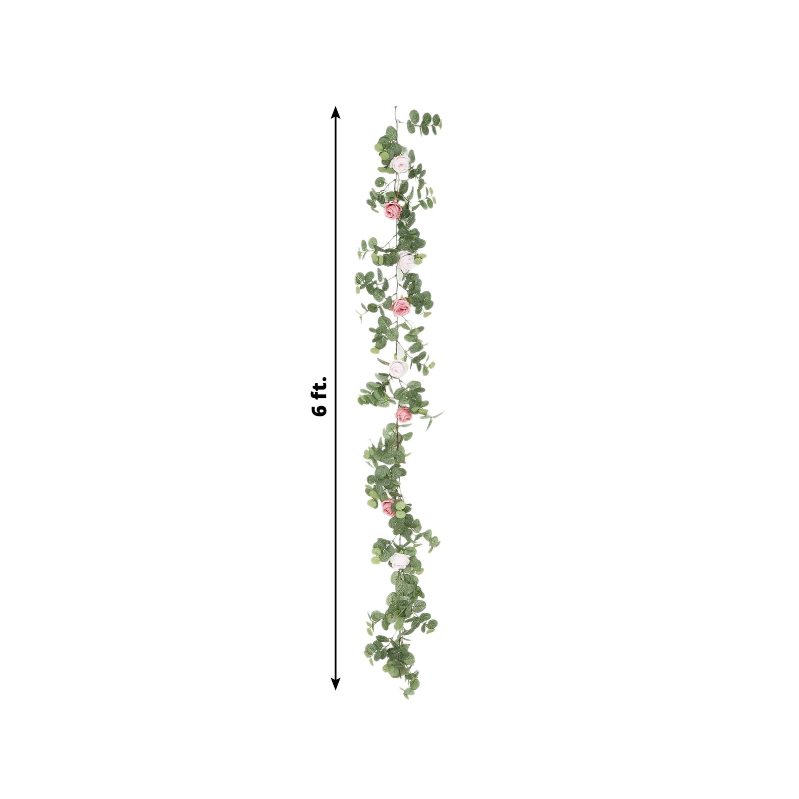 6ft Artificial Eucalyptus Garland with Blush/Dusty Rose Silk Roses – Faux Greenery Vine