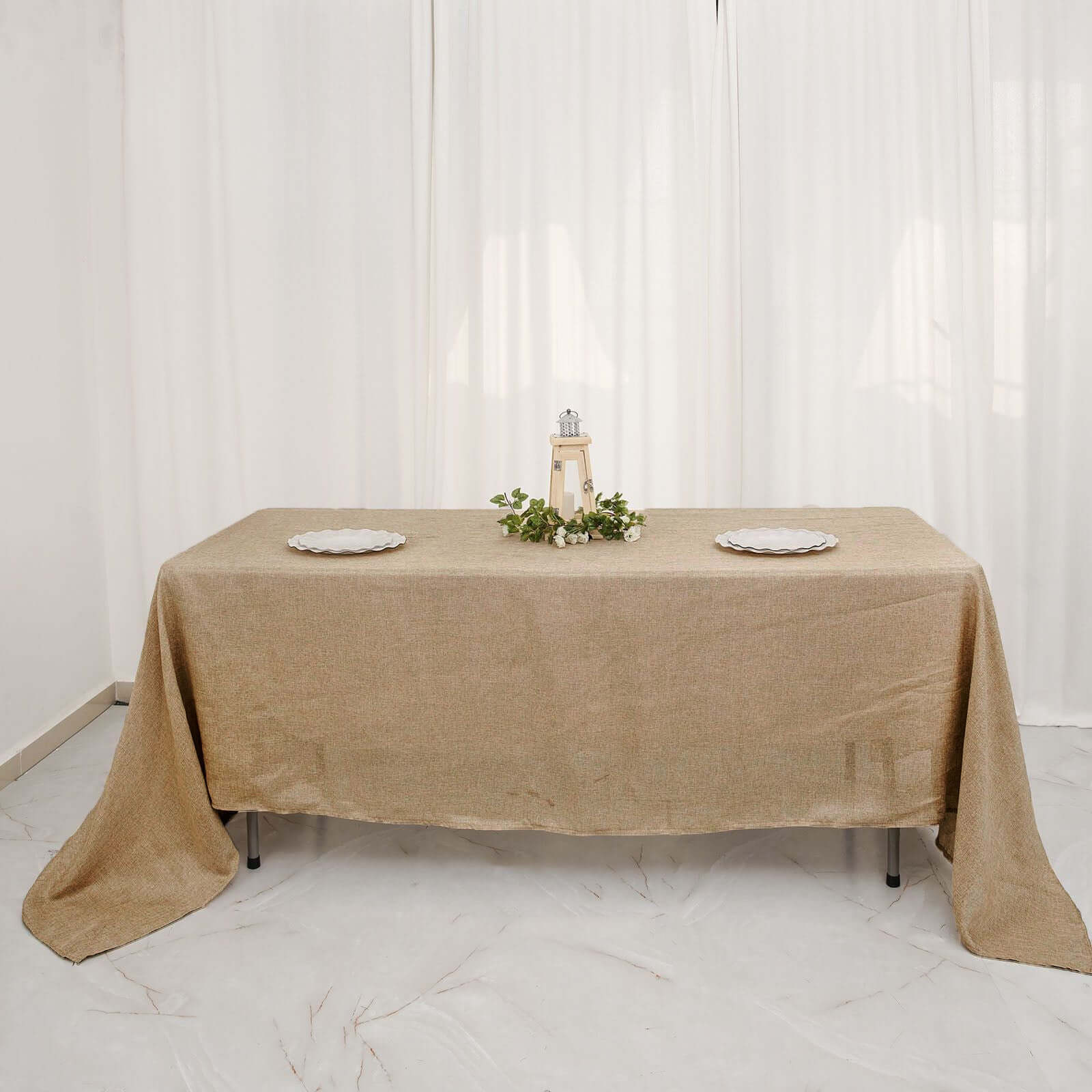 Faux Burlap Jute 60"x126" Rectangle Tablecloth Natural - Rustic Event Table Linen