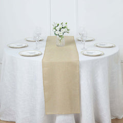 Faux Linen 14"x108" Table Runner Natural - Rustic Style Table Decor