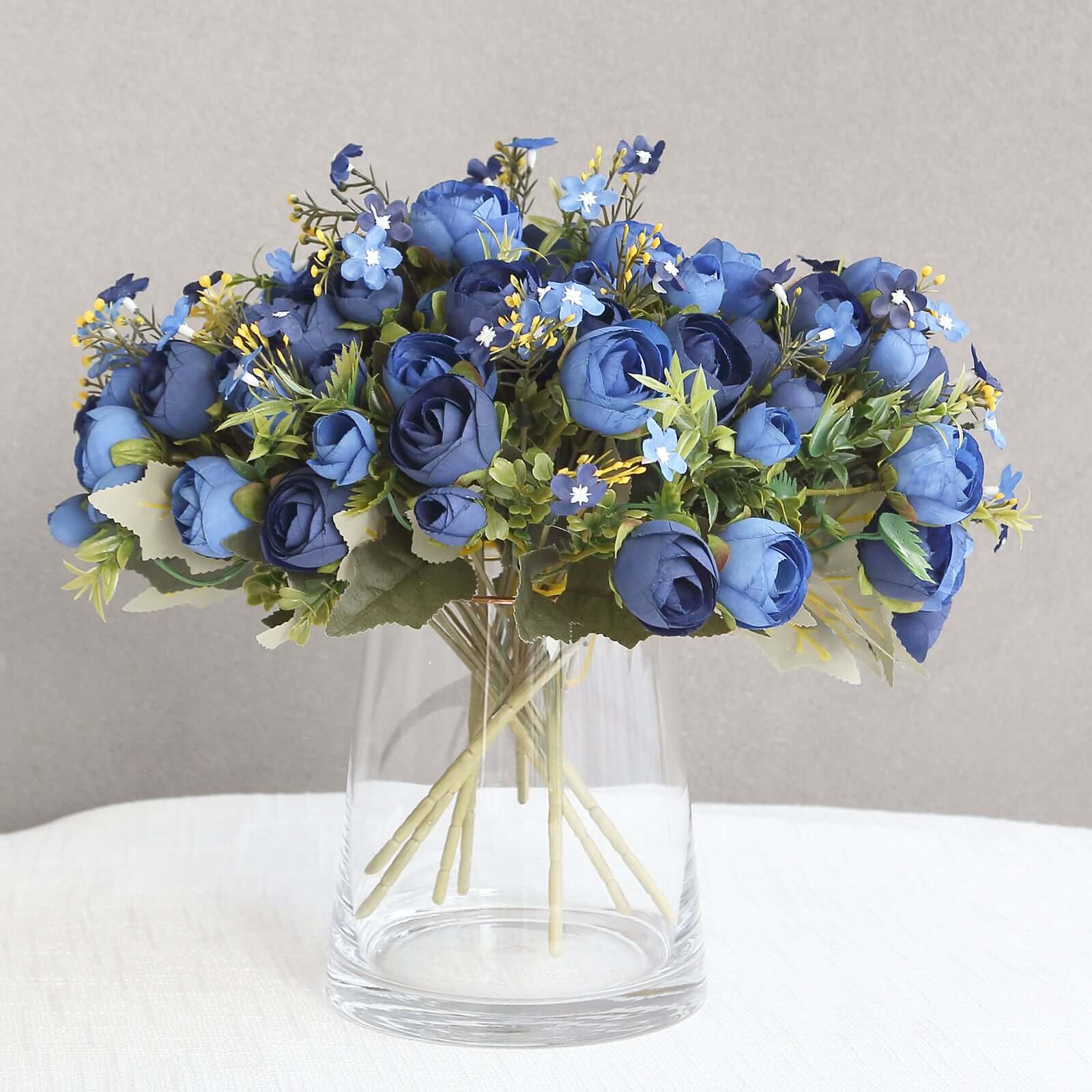 4 Pack 12" Artificial Navy Blue Ranunculus Silk Flower Bridal Bouquets, Faux Buttercup Floral Arrangement