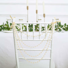 Faux Pearl Beaded 16" Chair Back Garland Sash Amber Gatsby-Inspired Style - Pre-Tied Chic Wedding Decor for Chiavari Chairs