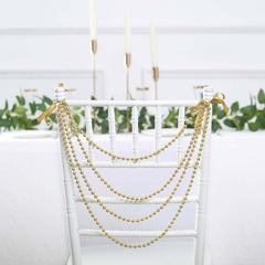 Faux Pearl Beaded 16" Chair Back Garland Sash Gold Gatsby-Inspired Style - Pre-Tied Chic Wedding Decor for Chiavari Chairs