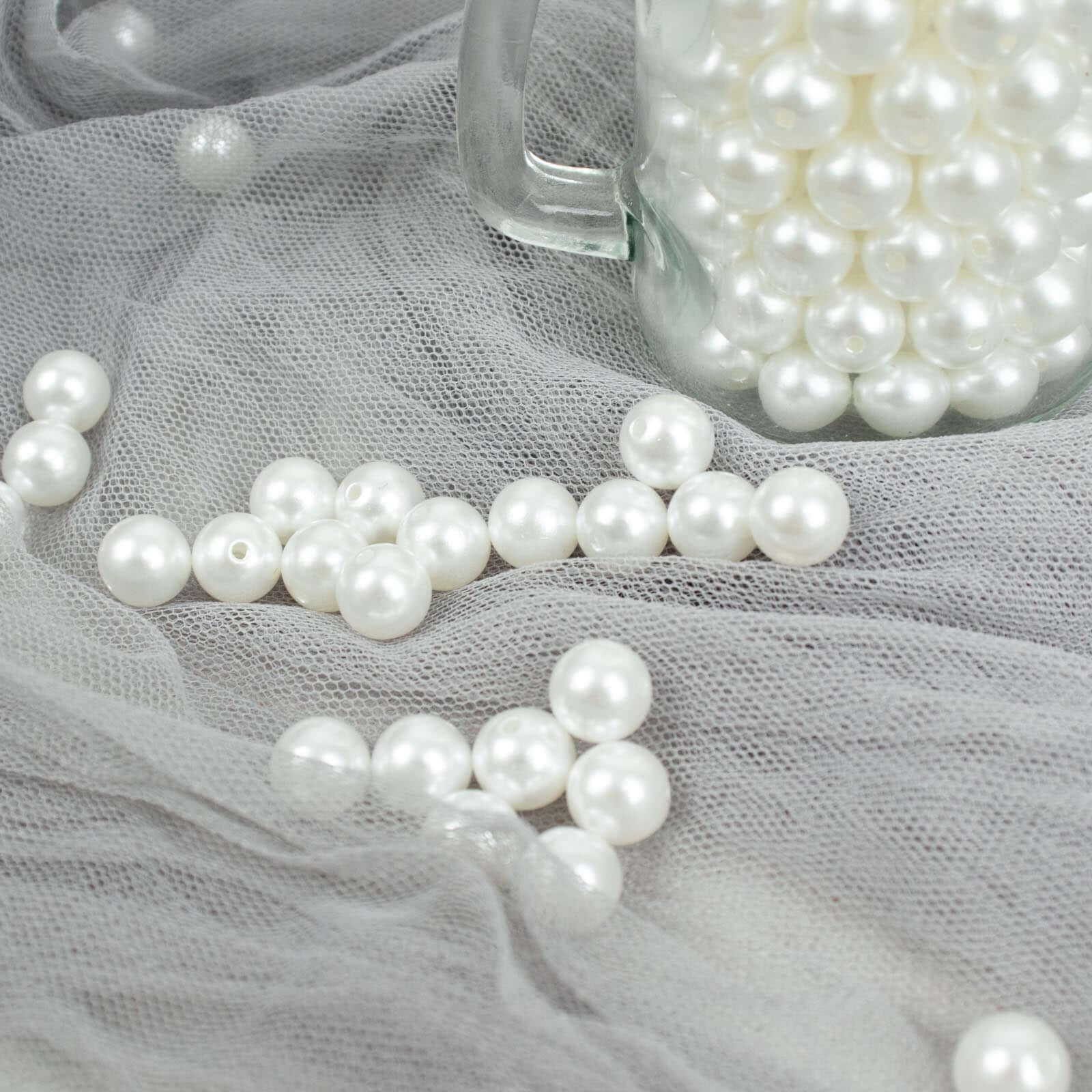 1000-Pack Faux Craft Pearl Beads White - Smooth Beads with Holes for Vase Filler Jewelry Making Bridal Accessories & Event Decor 10mm