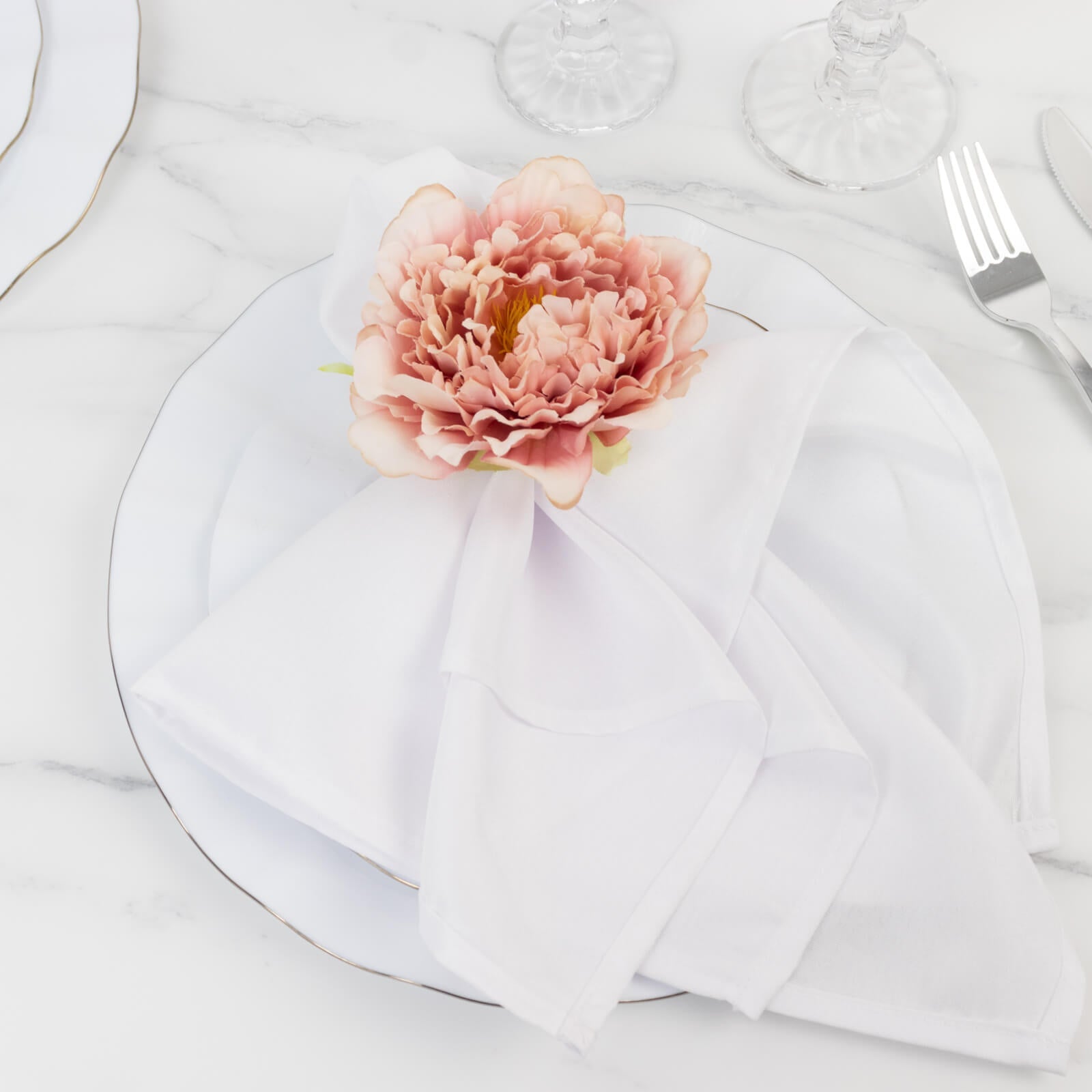 4-Pack Napkin Holders with Silk Peony Flower – Pink Floral Napkin Rings for Dining Table Settings