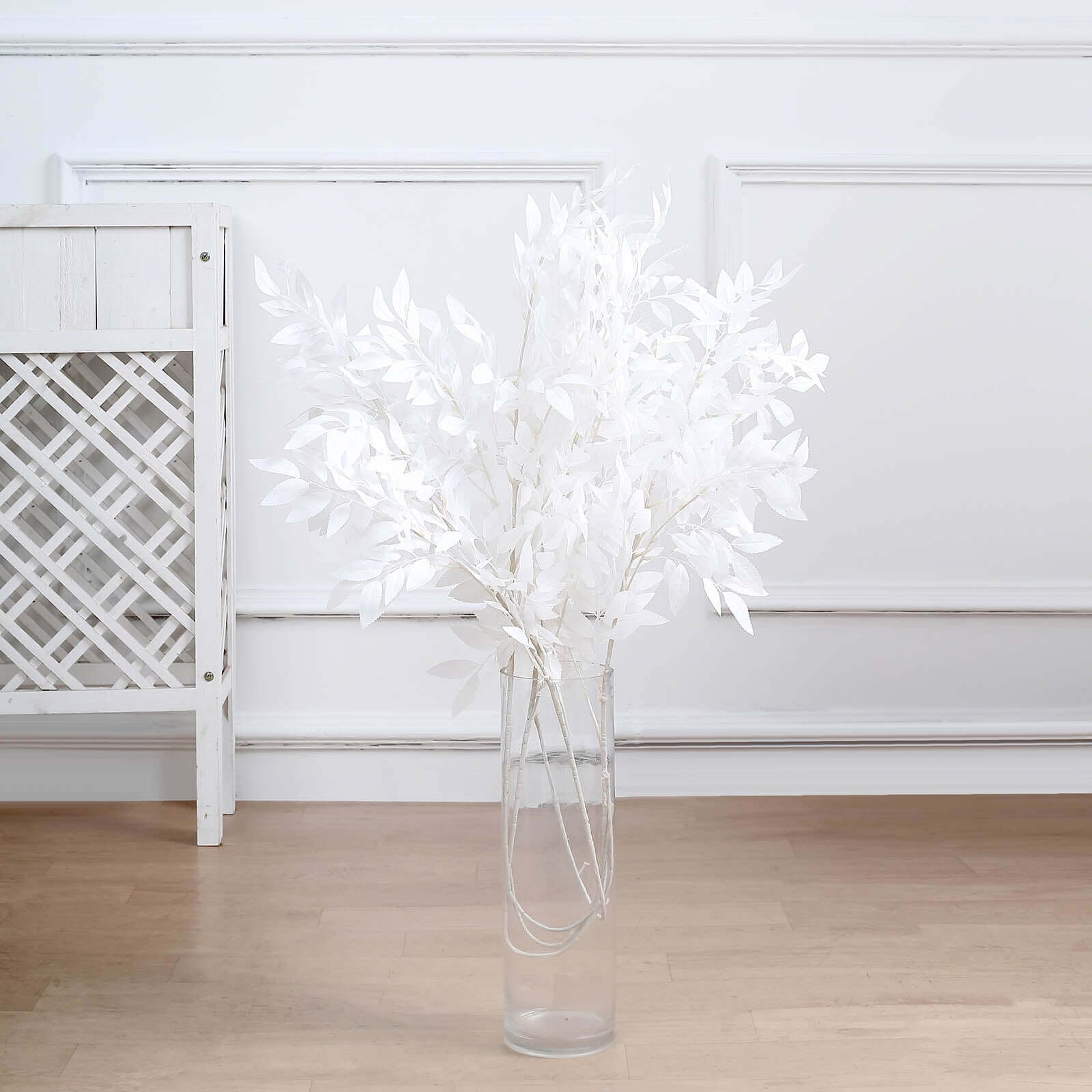 2 Bushes 42" Tall White Artificial Silk Beech Leaf Branches, Faux Plant Stem Vase Fillers