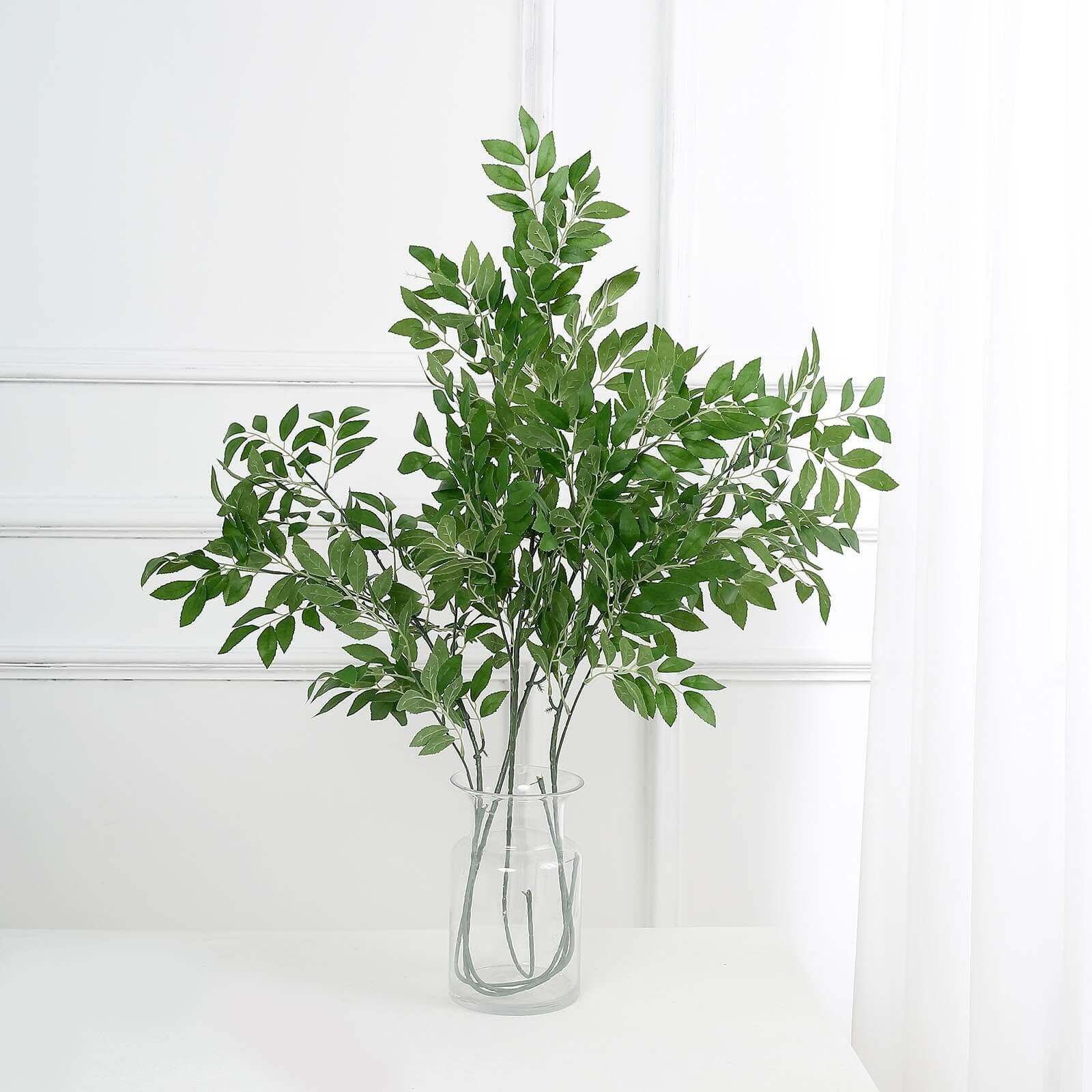 2 Bushes 42" Tall Light Green Artificial Silk Beech Leaf Branches, Faux Plant Stem Vase Fillers