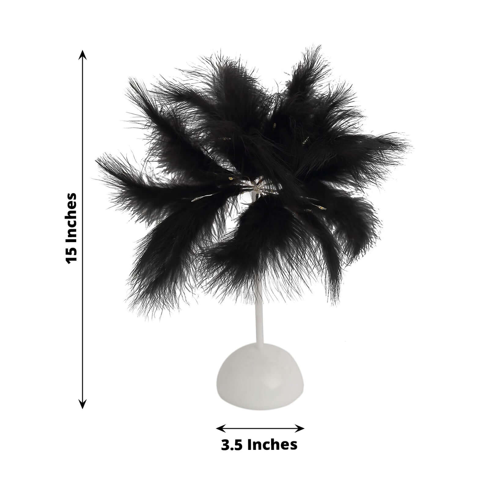 Table Lamp Feather Design Black LED Battery Operated - Cordless Wedding Centerpiece 15"