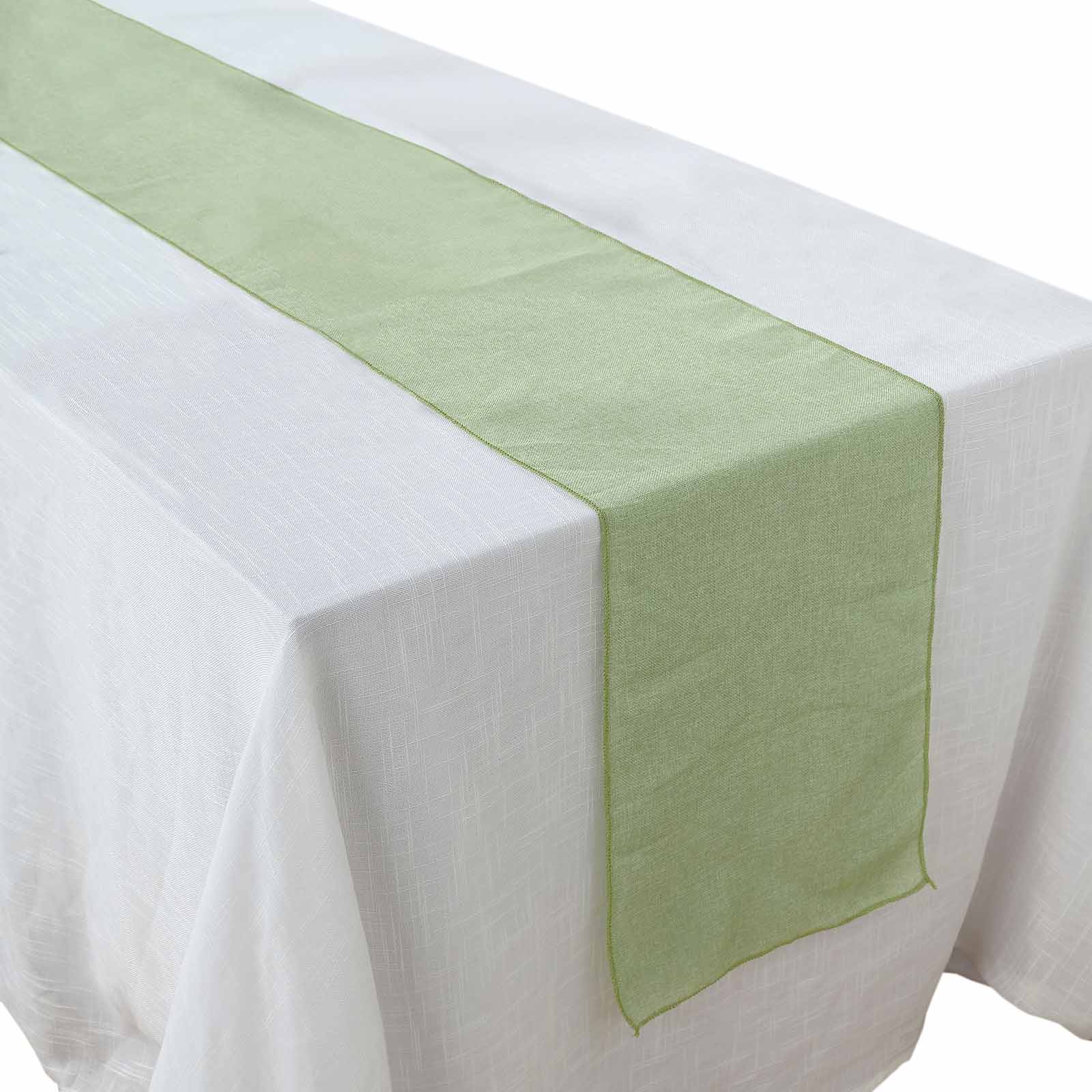 Faux Linen 14"x108" Table Runner Sage Green - Rustic Style Table Decor