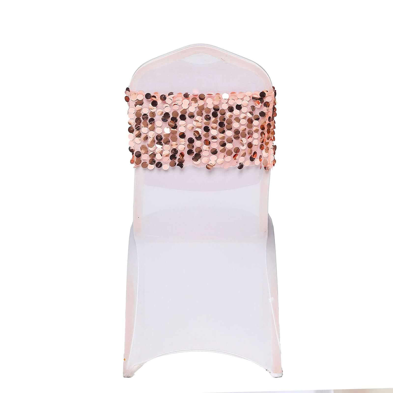 5 Pack Big Payette Sequin 13"x10" Chair Sash Bands Blush - Stylish Glittering Decor for Weddings & Gatherings