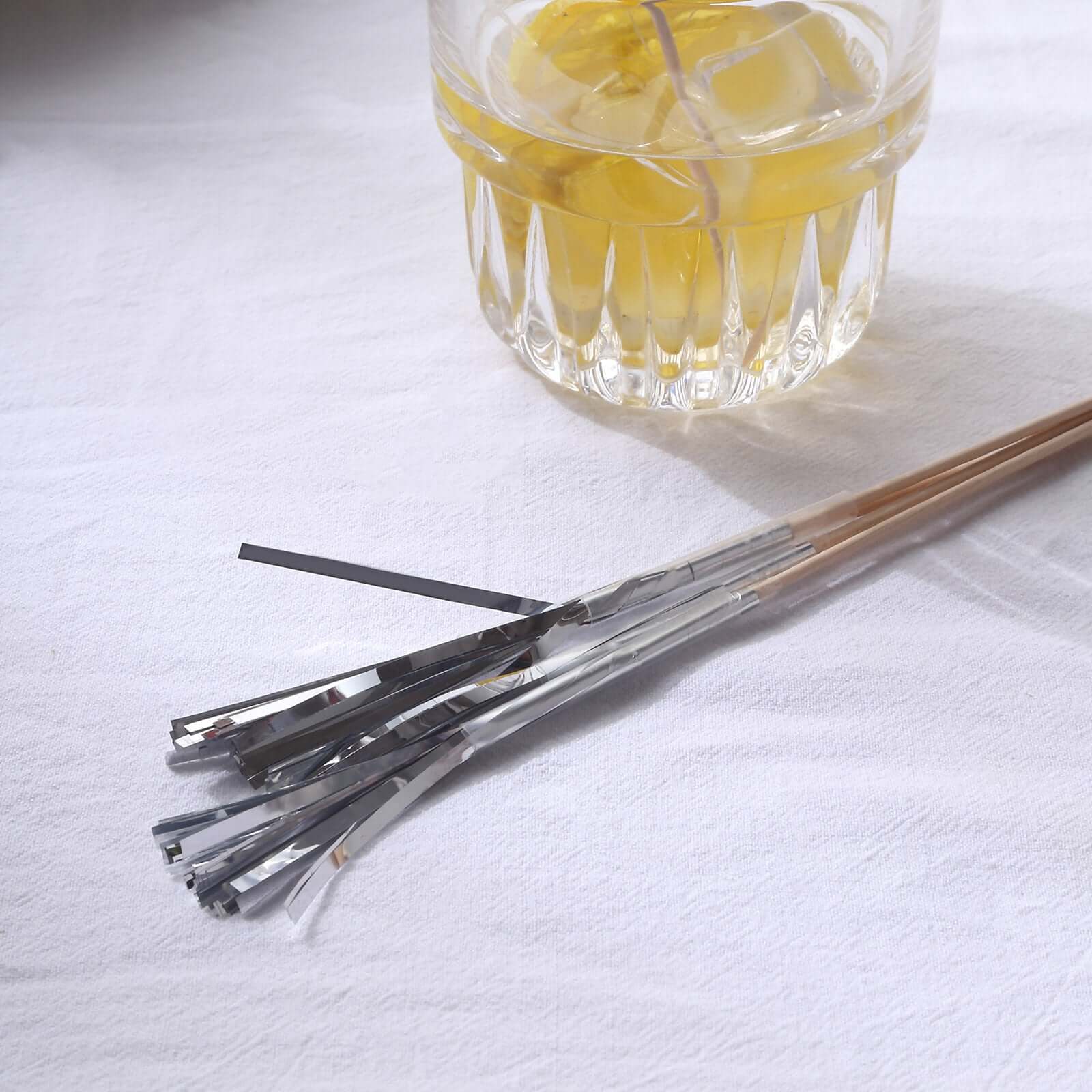 100-Pack Bamboo Cocktail Sticks Firework Cupcake Toppers Silver - Festive Foil Frills Food Picks 9"