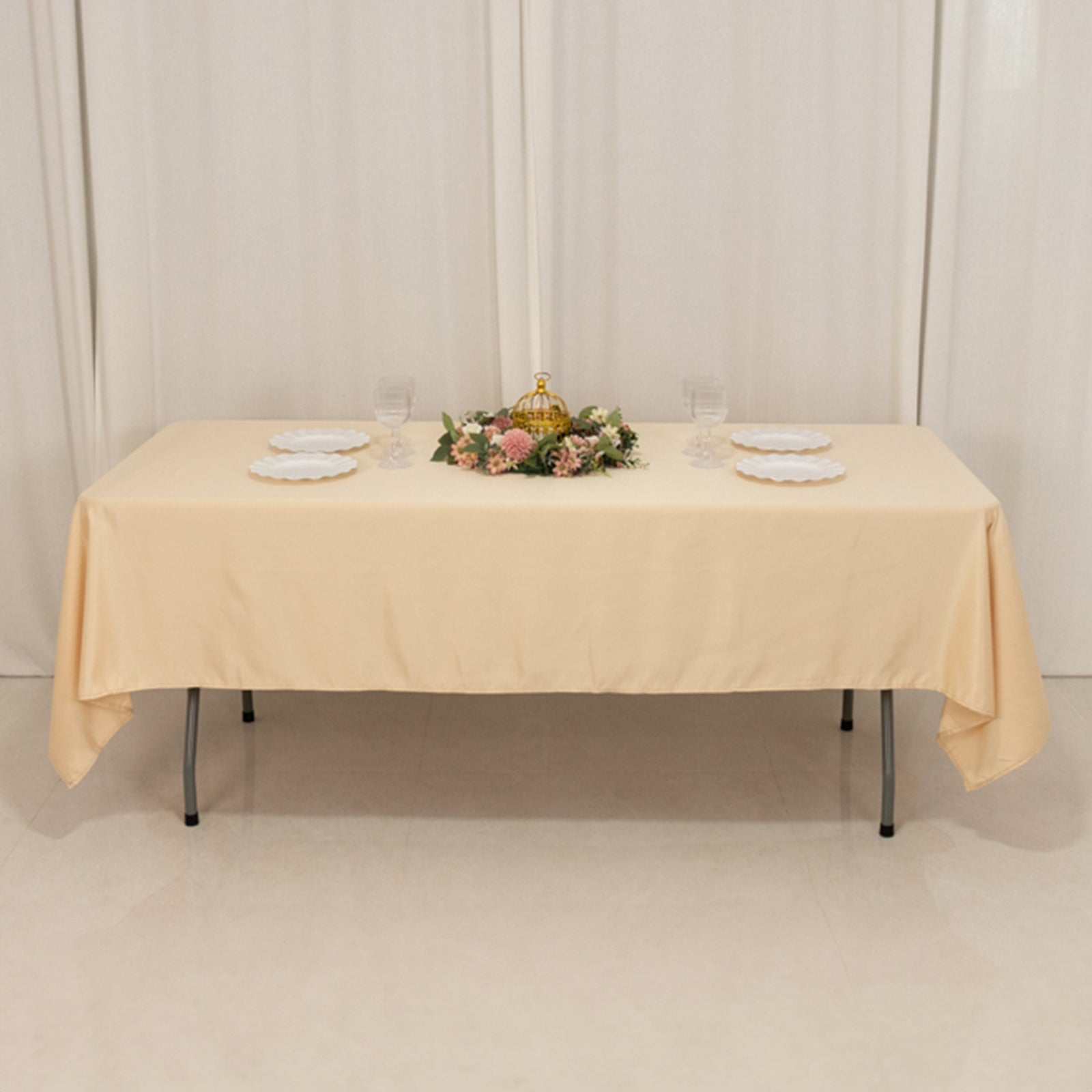 Lamour Satin 60"x102" Rectangle Tablecloth Beige - Durable & Silky Soft Feel Table Cover