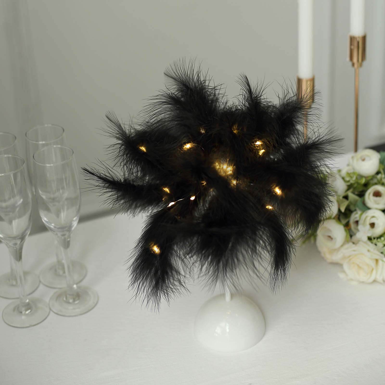 Table Lamp Feather Design Black LED Battery Operated - Cordless Wedding Centerpiece 15"