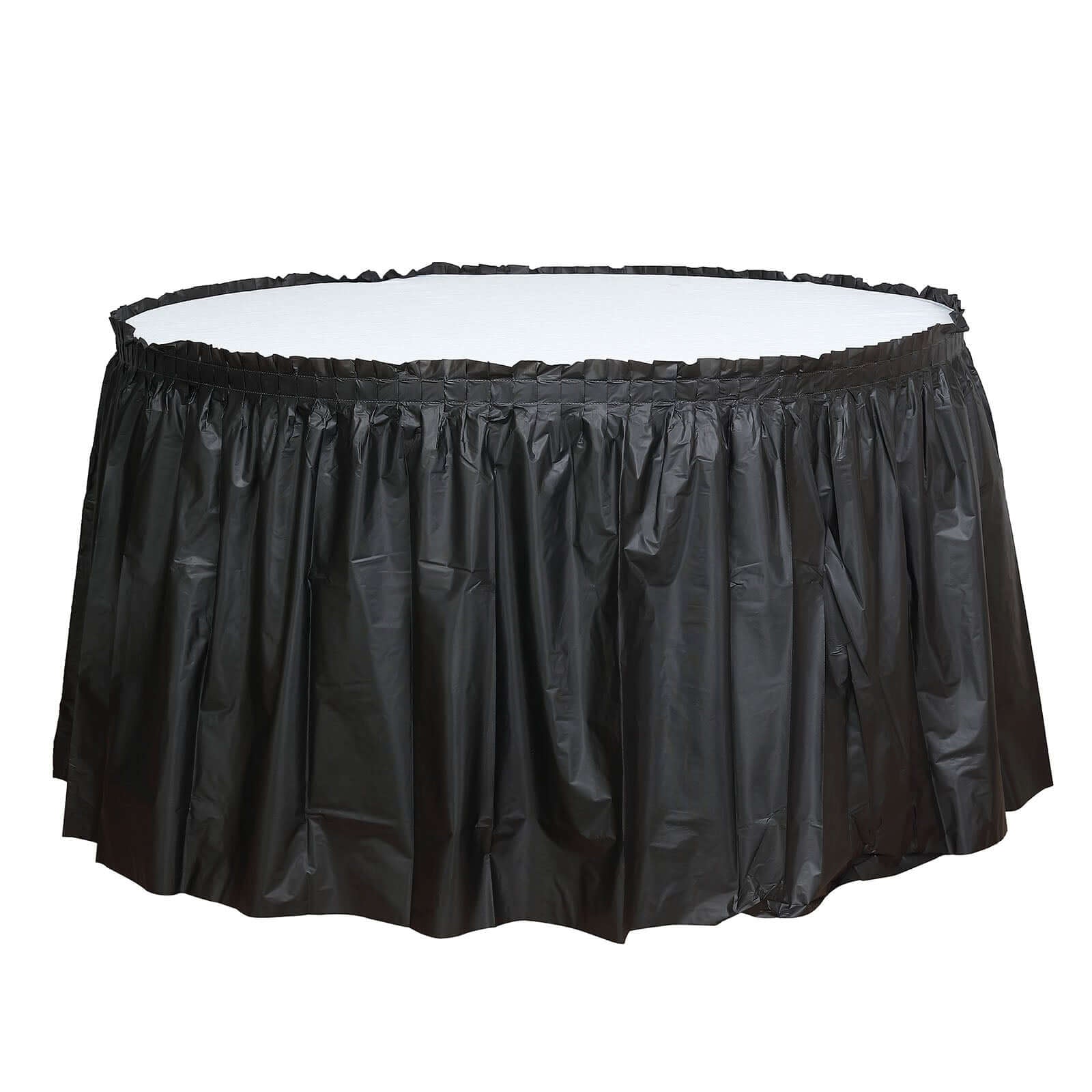 5 Pack Plastic Table Skirts Black Ruffled - Durable Disposable Skirts for Events 14ft