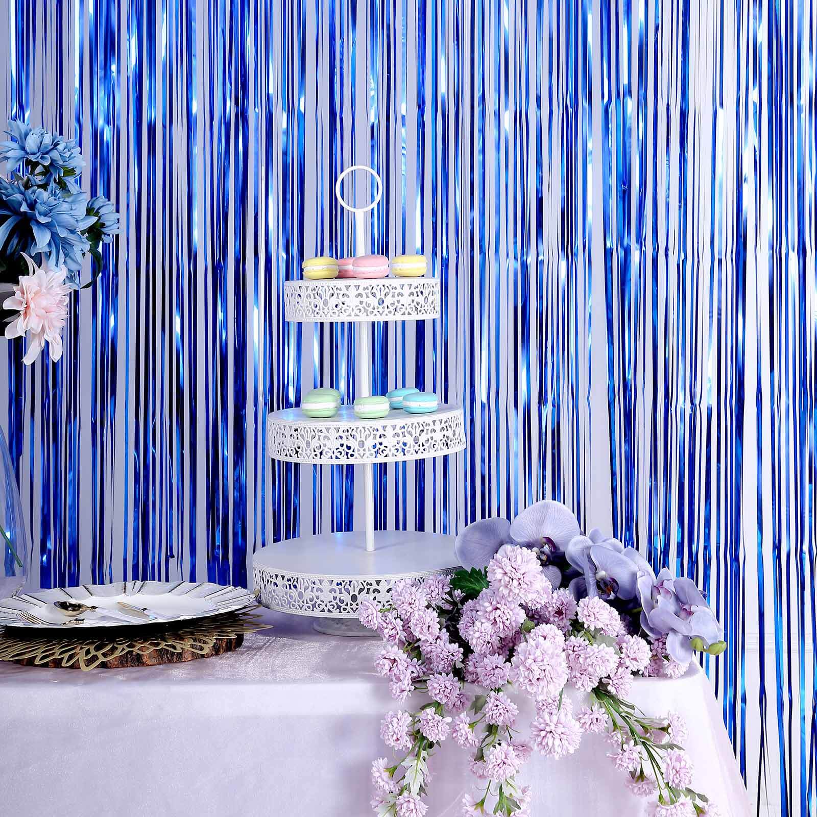 8ft Royal Blue Metallic Tinsel Foil Fringe Doorway Curtain Party Backdrop