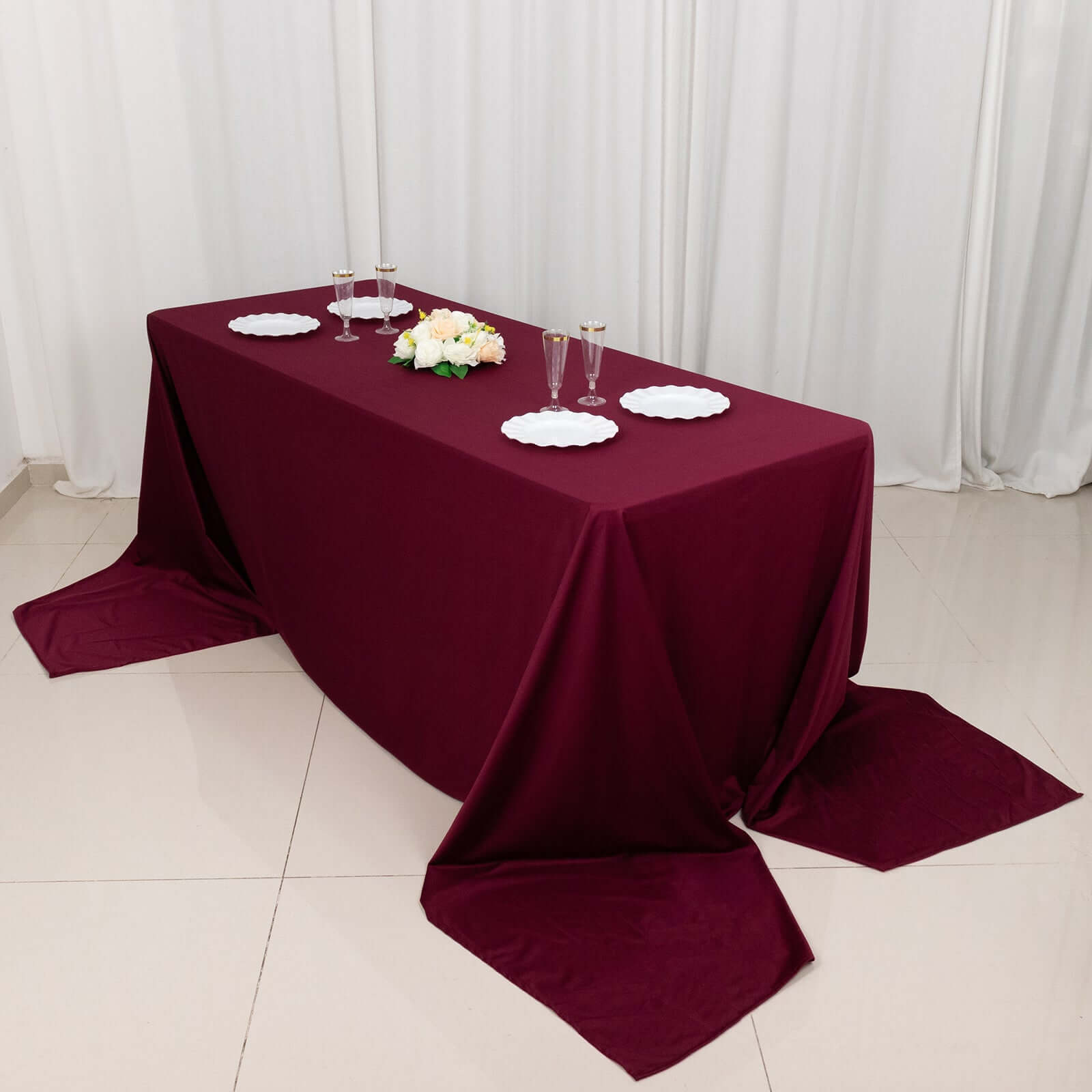Scuba Rectangular 90"x156" Tablecloth Burgundy - Wrinkle Free, Stain Resistant & Seamless Table Cover