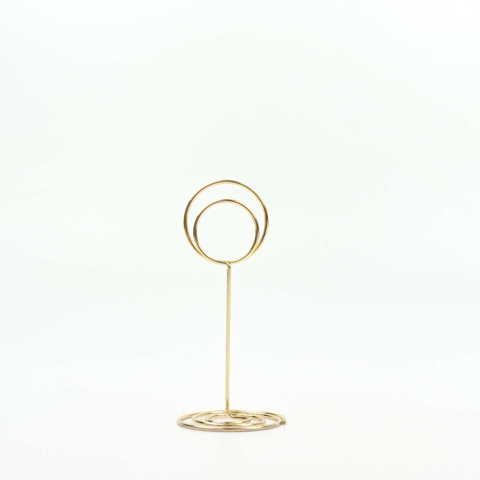 10-Pack Metal Card Holder Stands Mini Circle Hoop Design Gold - Table Number Stands and Wedding Place Card Menu Clips 3.5"