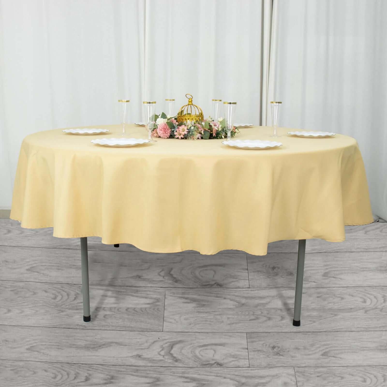 Premium Polyester 90" Round Tablecloth Champagne - Stain and Wrinkle-Resistant Design with 220GSM Thickness Table Cover