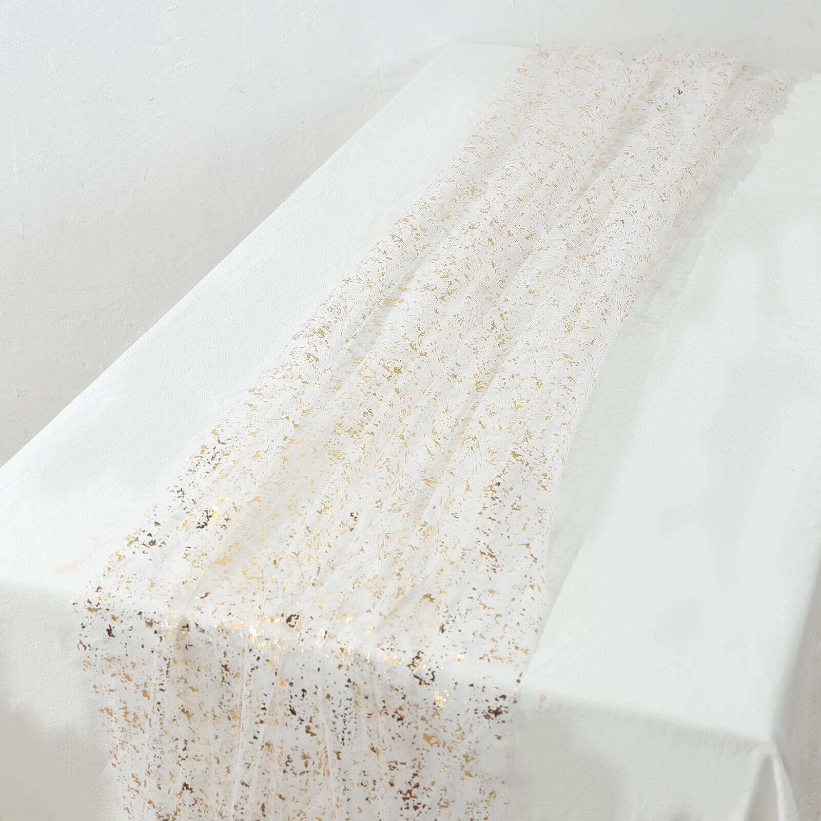 Sheer Chiffon 10ft Table Runner Metallic Gold Glittered Design - Sparkling Table Decor
