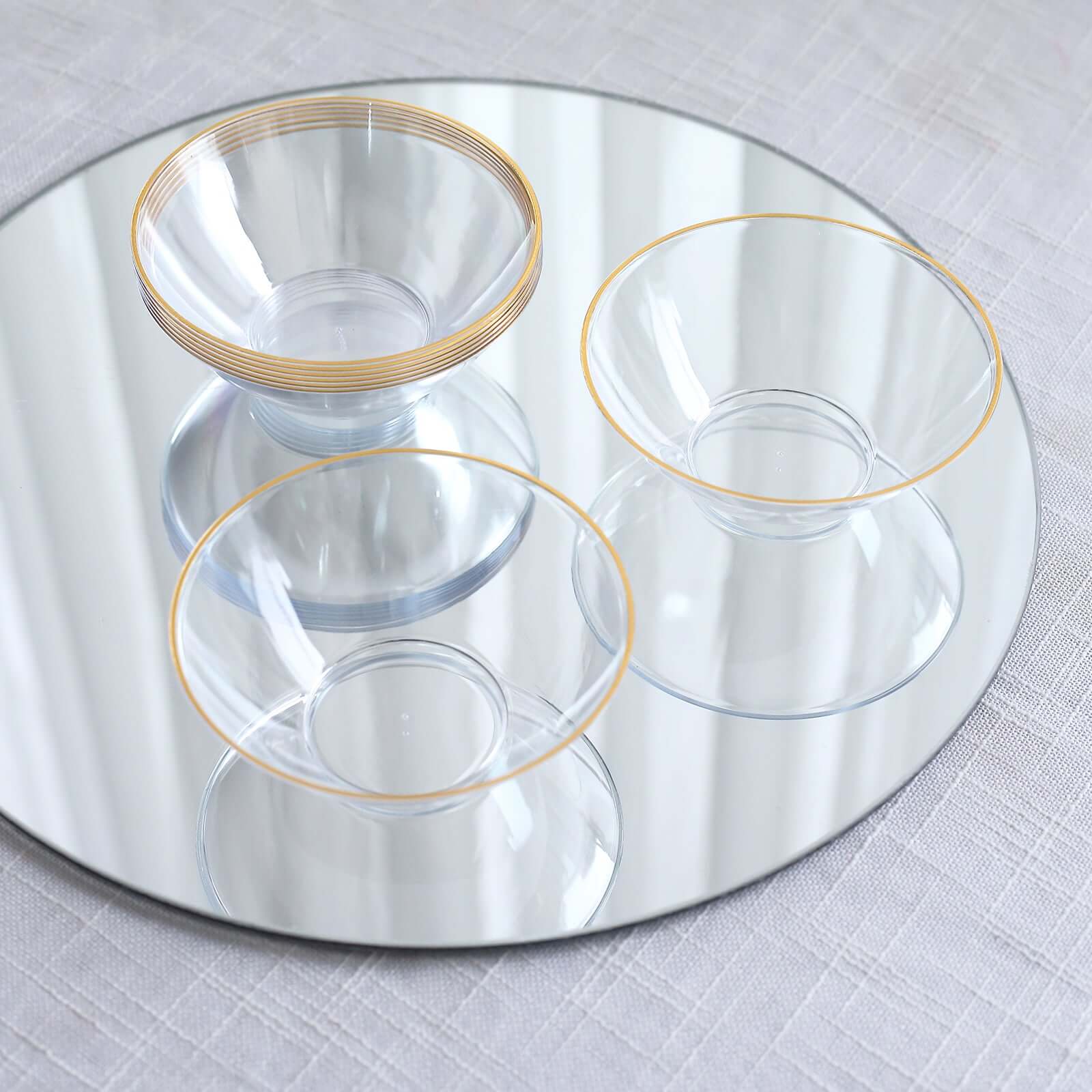 24-Pack Heavy Duty Plastic Ice Cream Bowls Clear Premium Gold Rim - Perfect for Celebrations 7oz