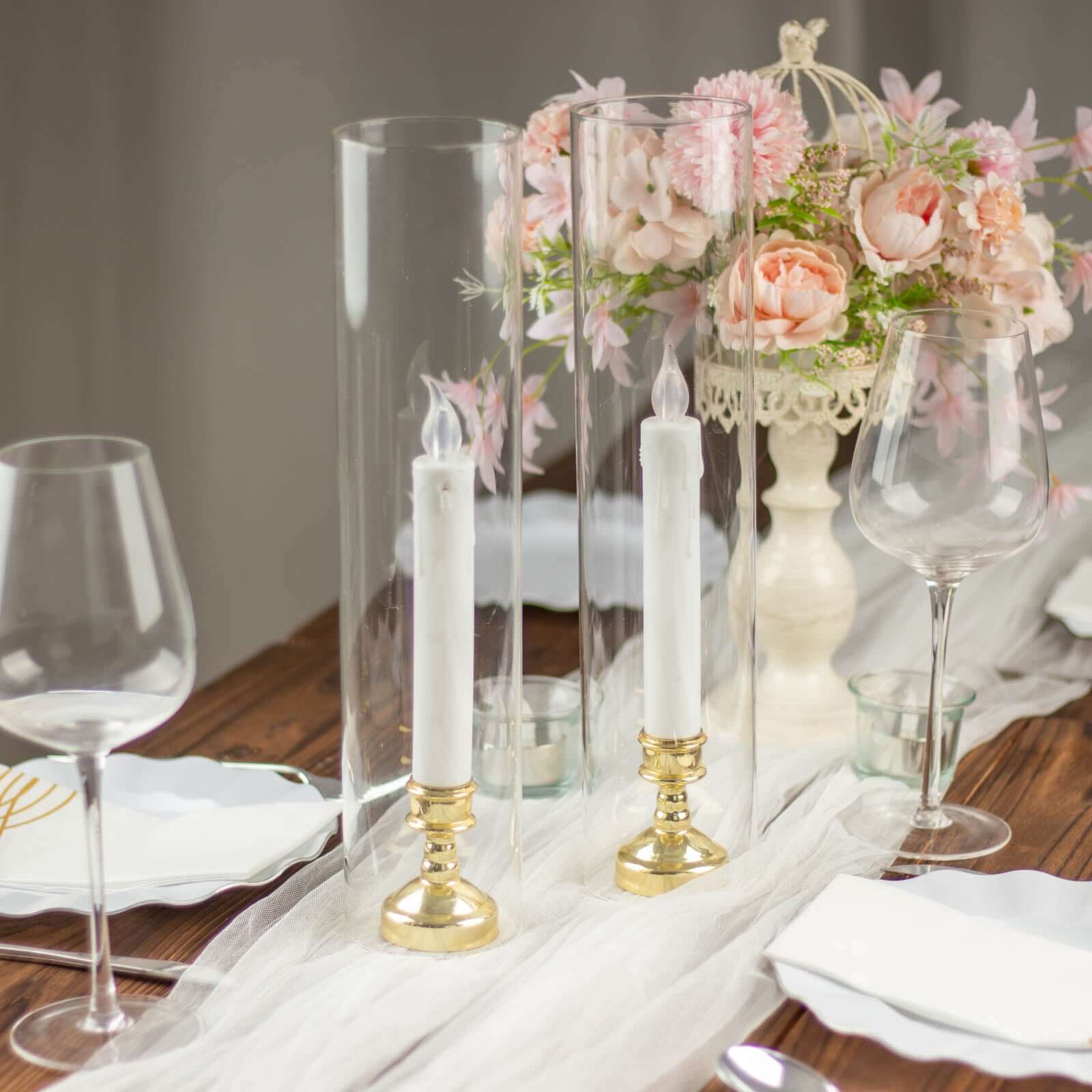 2-Pack Clear Glass Candelabra Shades Open End Hurricane Design - Stylish Table Centerpiece 14"