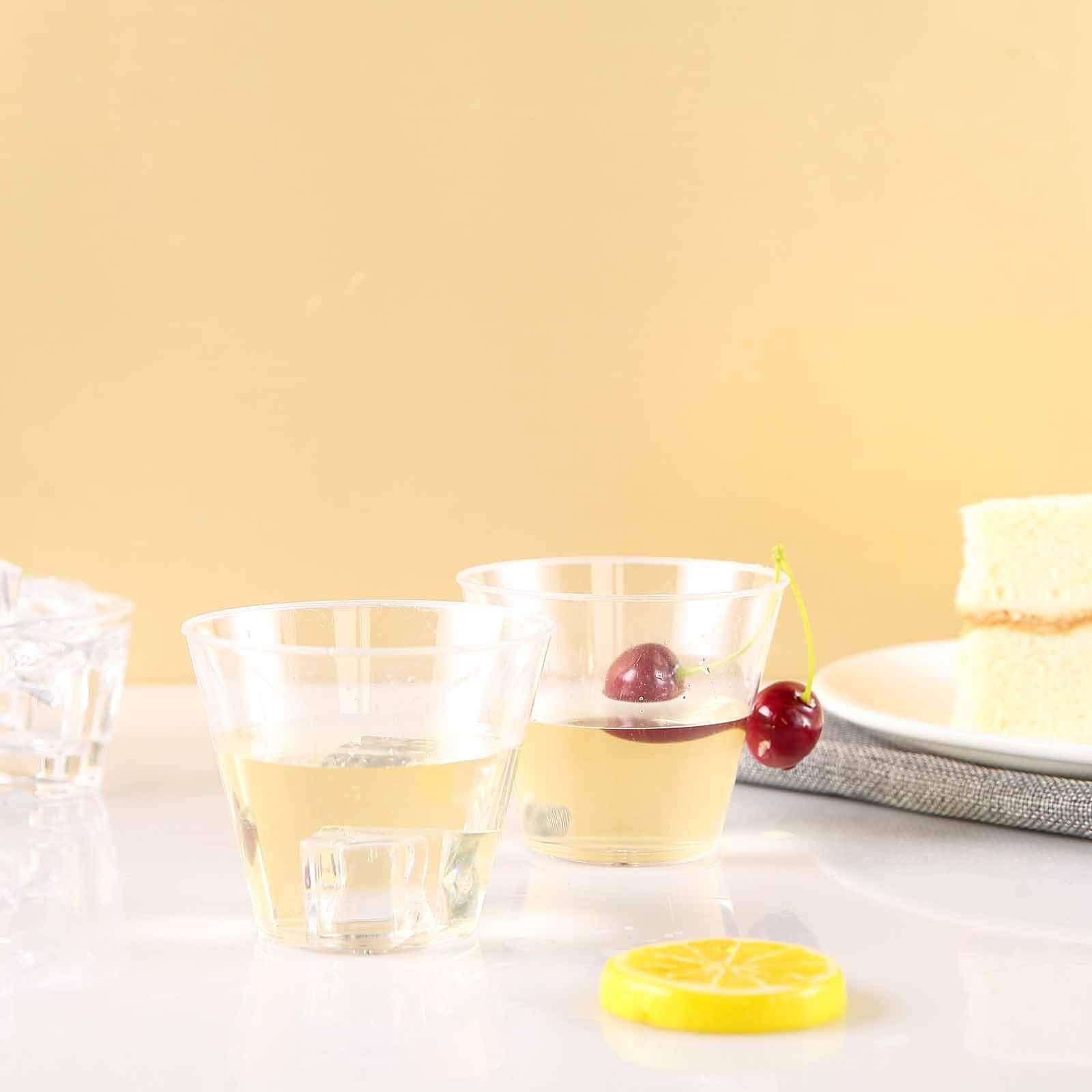 25-Pack Plastic Party Cups Clear Crystal - Stylish Short Disposable Glasses 9oz