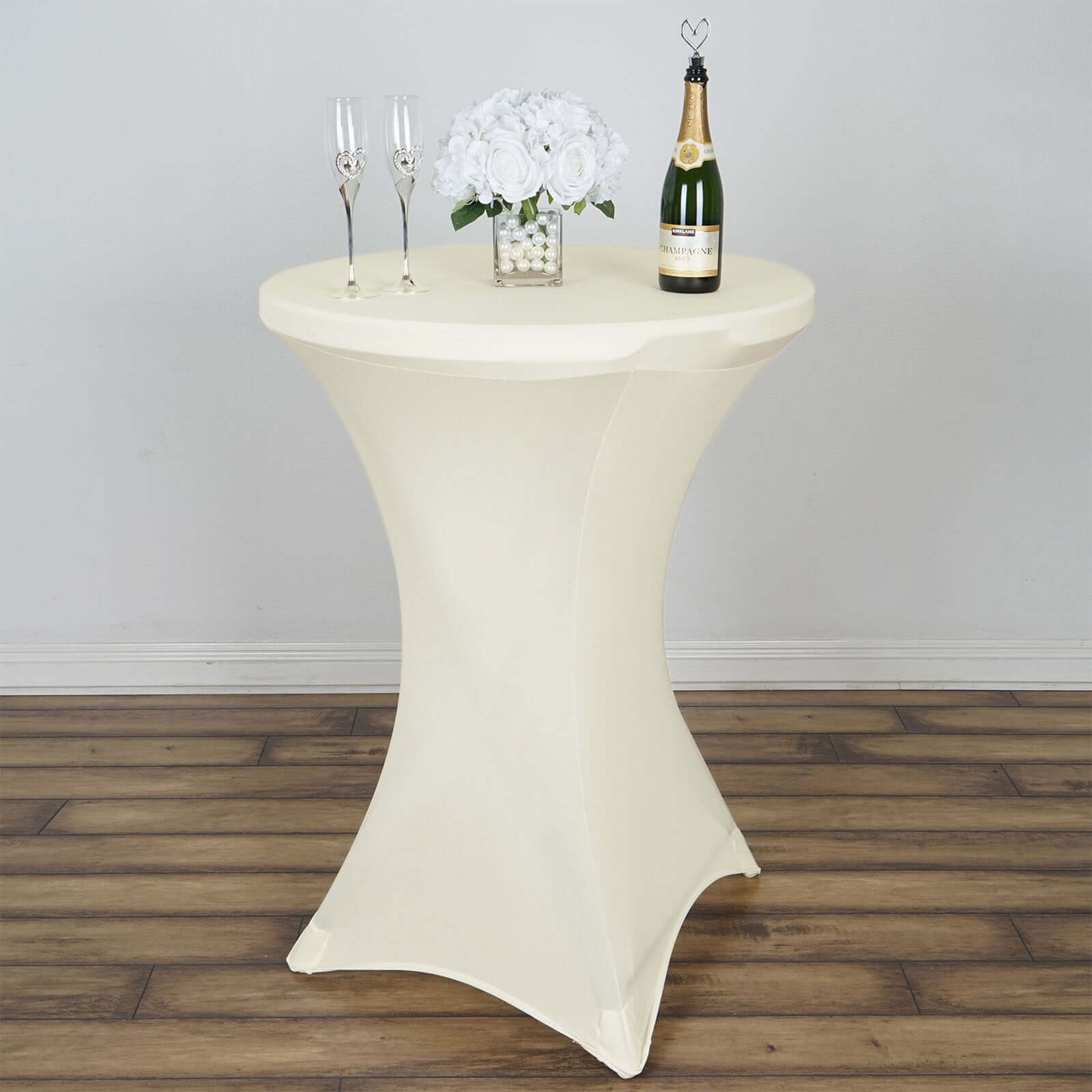 Spandex 30" Round Cocktail Table Cover Ivory - Easy to Maintain Stretch Fitted Highboy Tablecloth