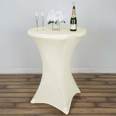 Spandex 30" Round Cocktail Table Cover Ivory - Easy to Maintain Stretch Fitted Highboy Tablecloth