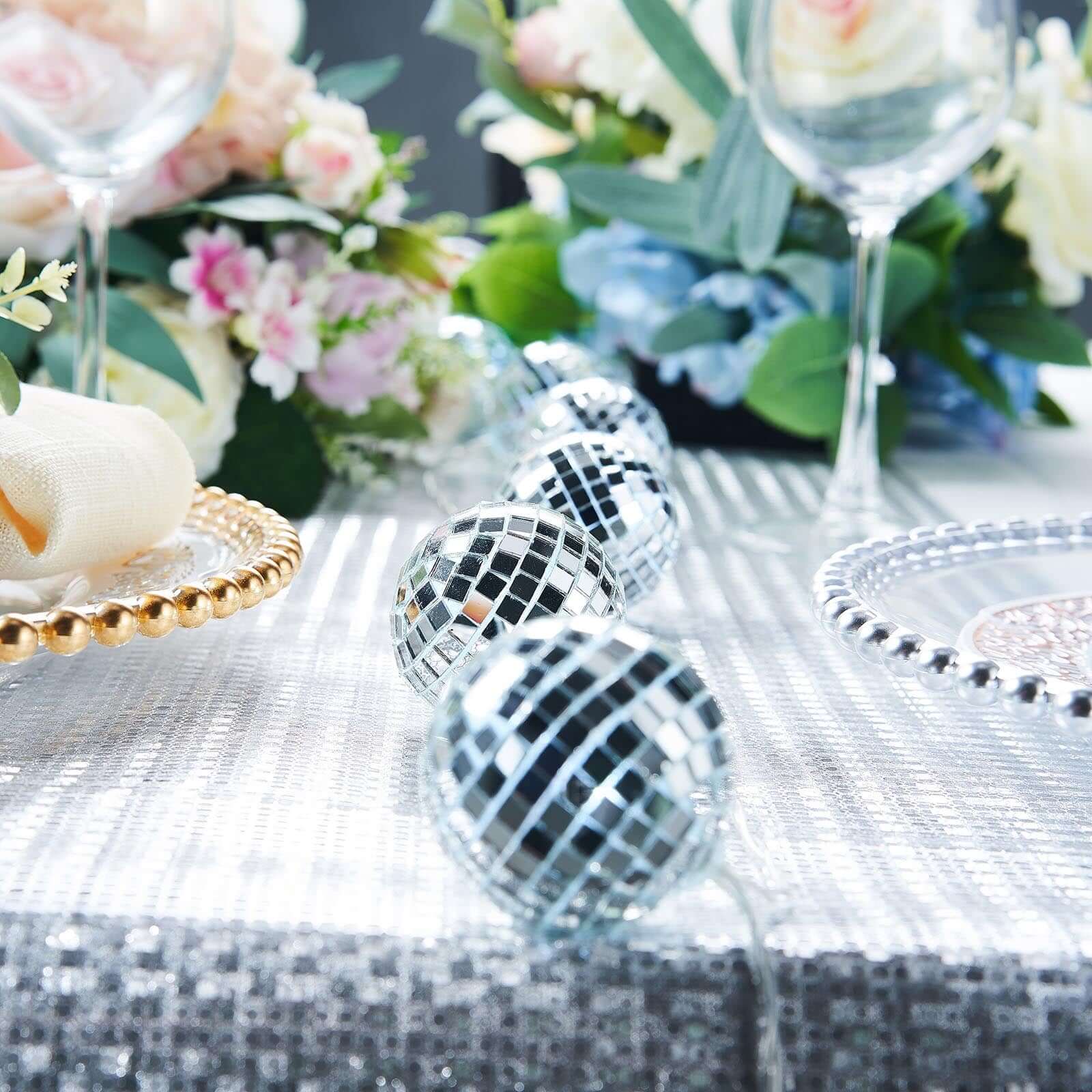 10 LED String Light Garland Silver Disco Mirror Ball Cool White - Battery Operated Decorative Lighting 6ft