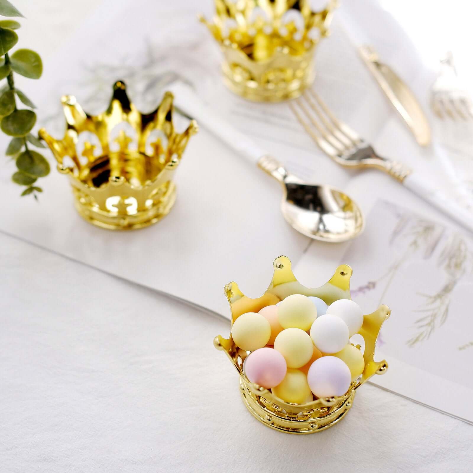12-Pack Fillable Mini Crown Candy Container Gold - Regal Baby Shower Candy Treat Favor Containers 3"