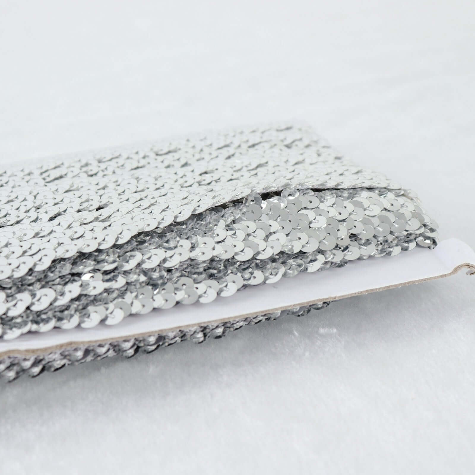 1"x10 Yards Metallic Silver Sequin Stretch Fabric Ribbon, Elastic Lace Trim, Shiny Glitter Craft Fabric