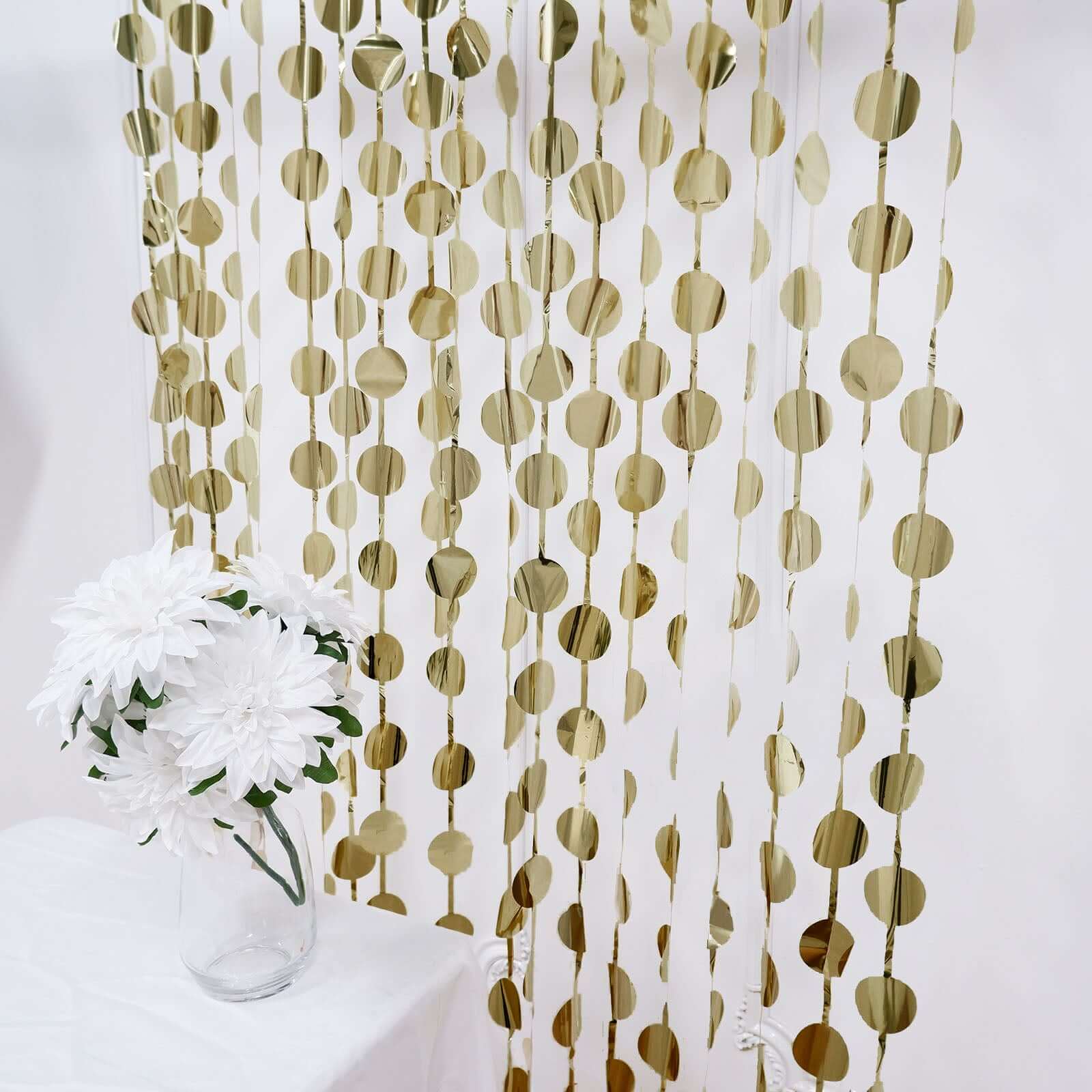 Champagne Round Chain Foil Fringe Curtain Party Backdrop, Metallic Champagne Tinsel Streamer Party Decor - Door Window Foil Curtain - 3ftx6.5ft