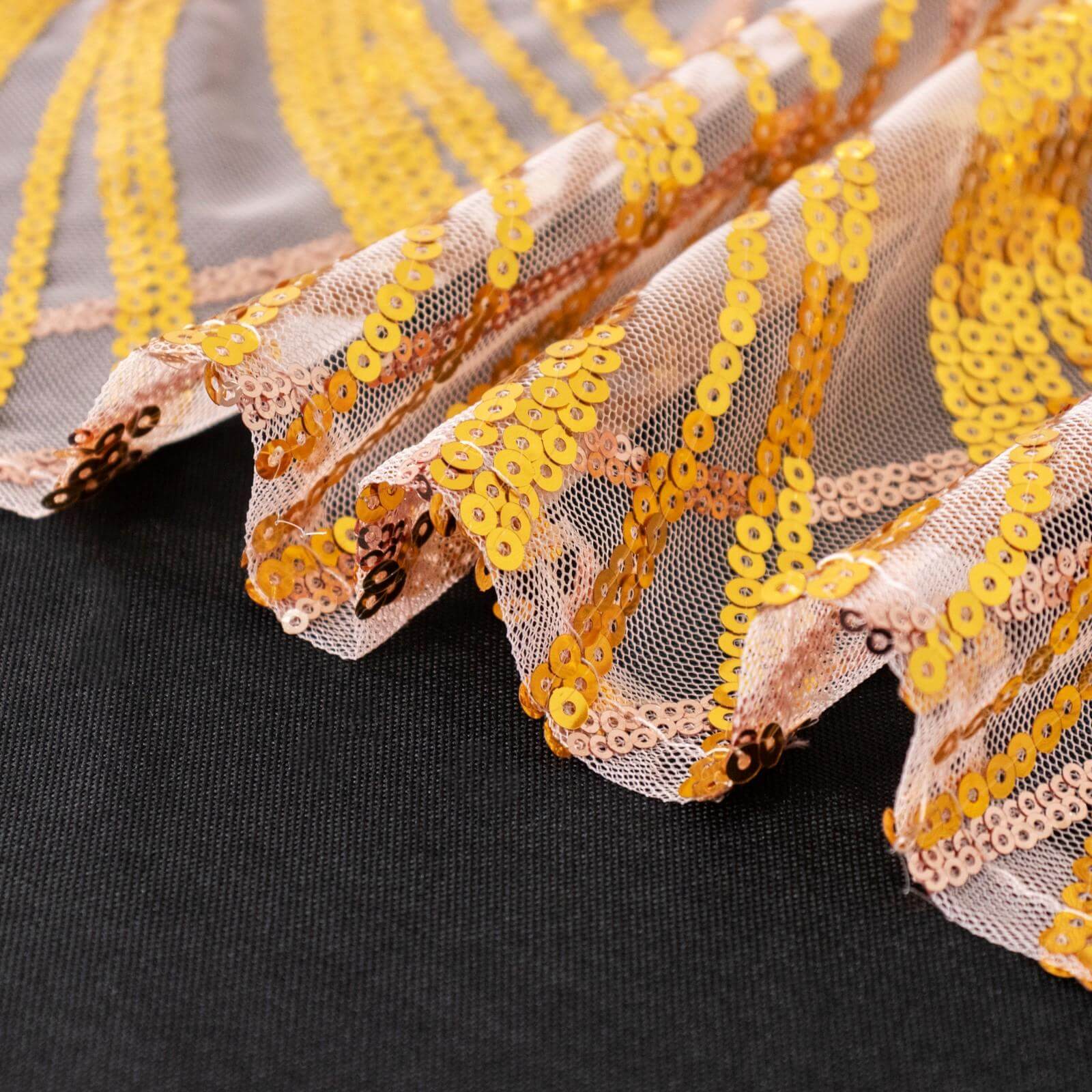 Mesh 72"x72" Table Overlay Square Tablecloth Rose Gold/Gold - Wave Embroidered Sequins Table Topper