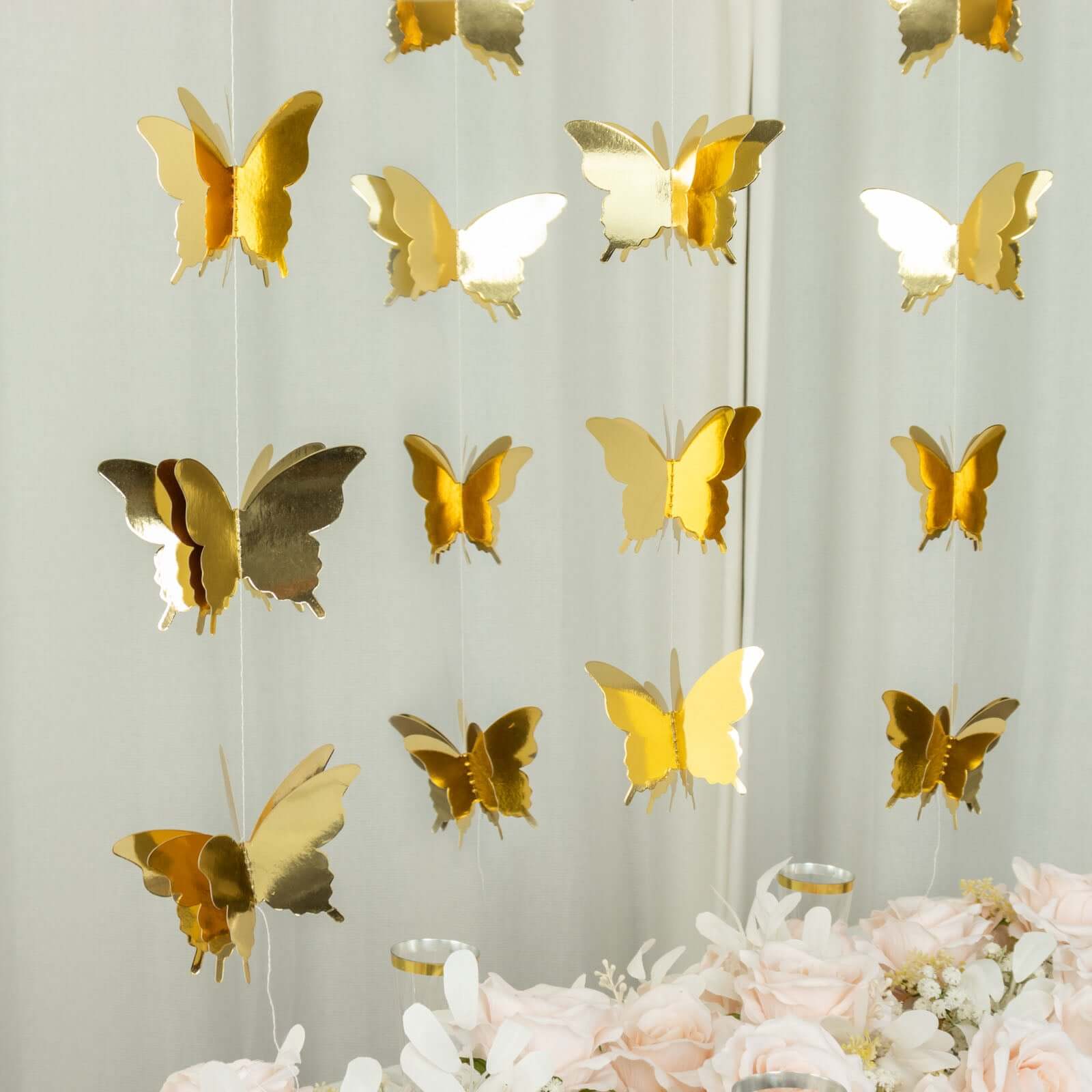 2 Pack 9ft Gold 3D Paper Butterfly Hanging Garland Streamers, Party String Banners