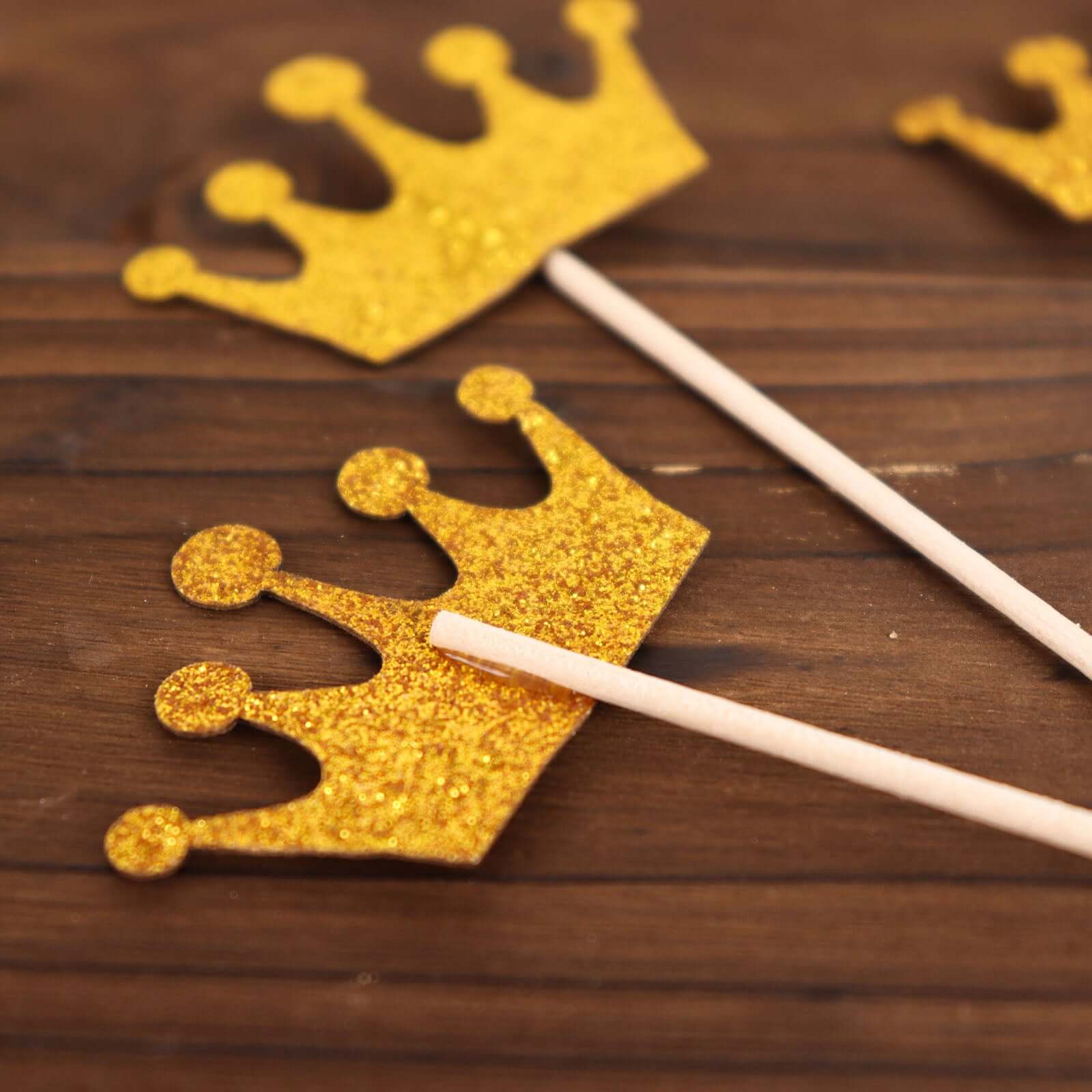 24-Pack Cupcake Topper Picks Royal Crown Design Glitter Gold - Party Cake Toppers 5"