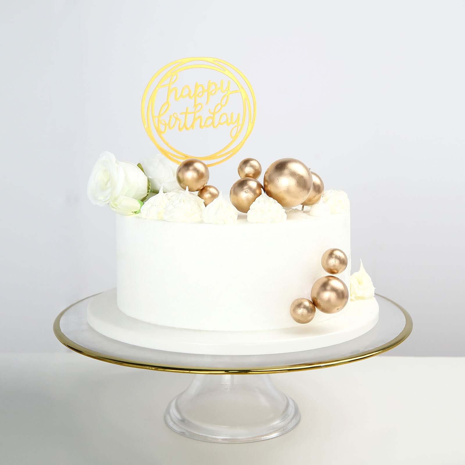 12 Pcs Cake Topper Picks Faux Pearl Ball Design Gold - Foam Balloon DIY Cupcake Decor Supplies Assorted Sizes