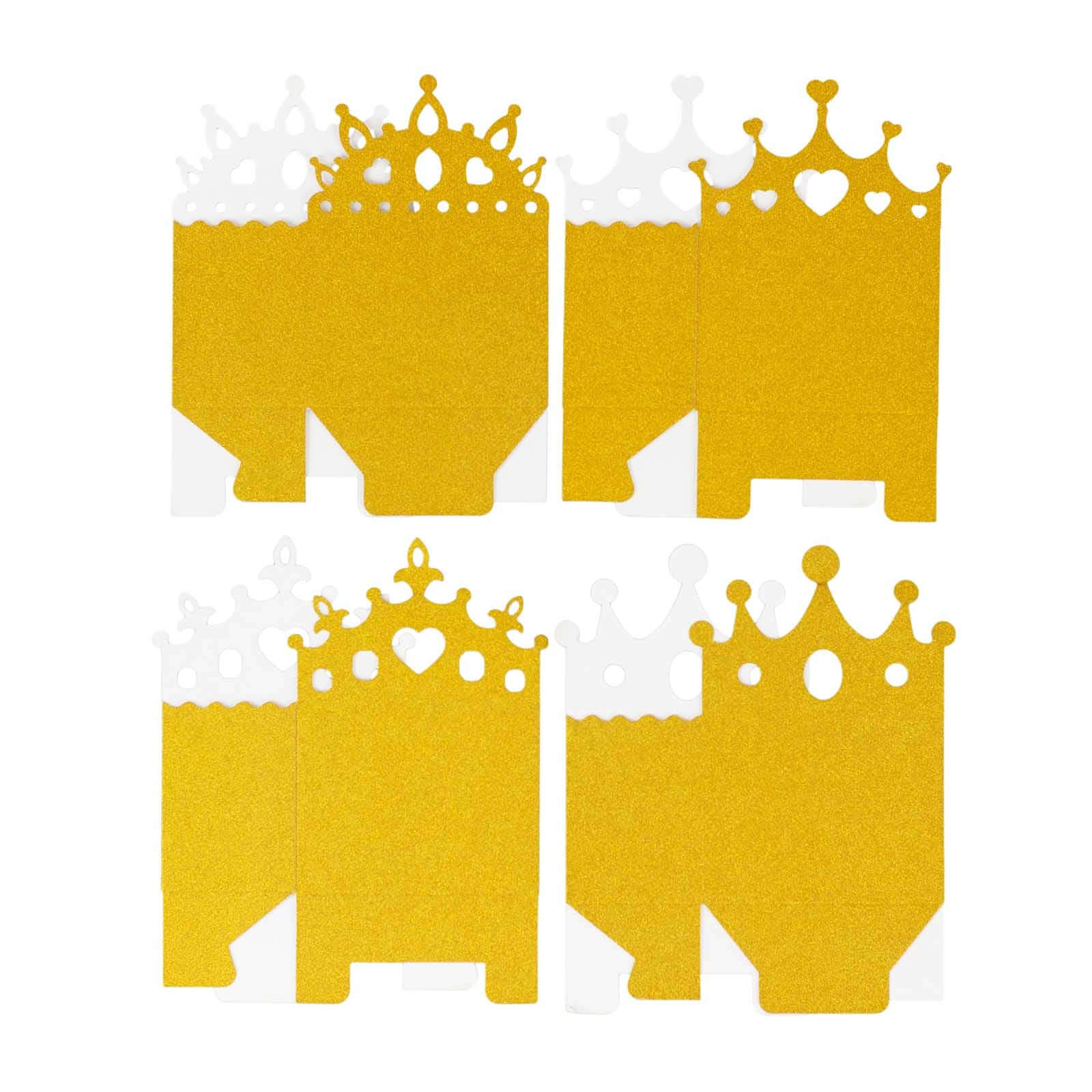 20-Pack Cardstock Favor Boxes Gold Glitter Princess Crown Design - Regal Fantasy Fairytale InspiredTreat Bags for Wedding Birthday Baby Shower Decorations 3.5"x 2"x 5"