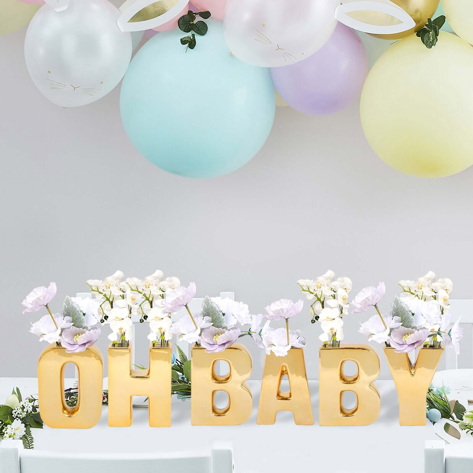 Shiny Ceramic Vase Letter "O" Gold Plated - Chic Bud Planter Pot for Events & Decor 6"