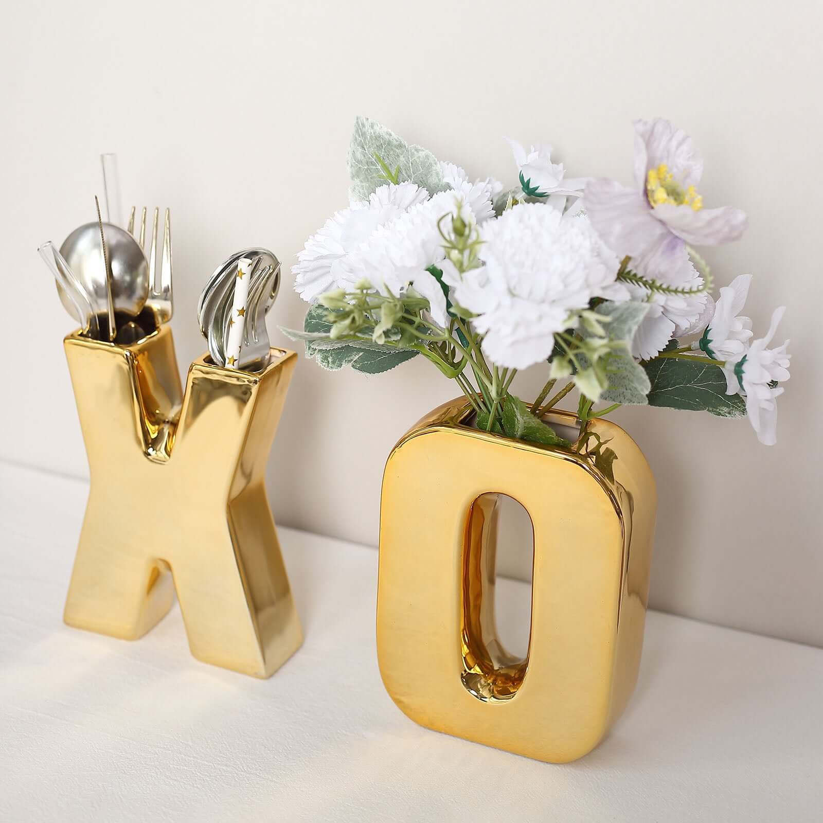 Shiny Ceramic Vase Letter "S" Gold Plated - Chic Bud Planter Pot for Events & Decor 6"