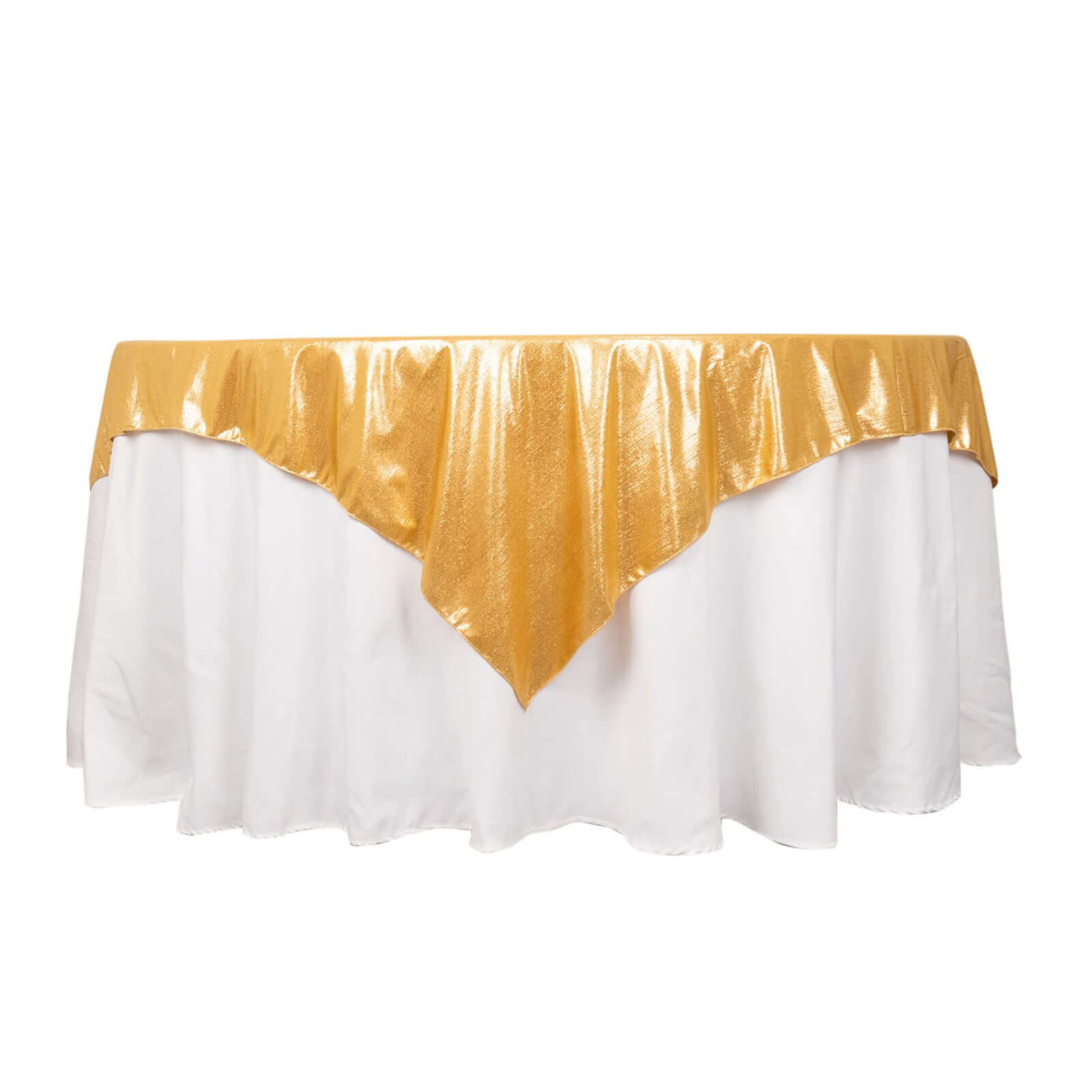 Polyester 72"x72" Table Overlay Square Tablecloth Gold Shimmer Sequin Dots Wrinkle-Free Design for Stylish Celebrations