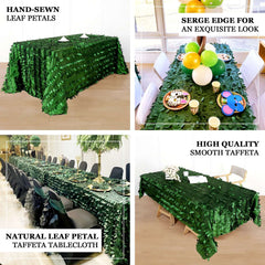 Taffeta 60"x102" Rectangle Tablecloth Green | Exquisite 3D Leaf Petal Design for Chic Wedding & Event Decor