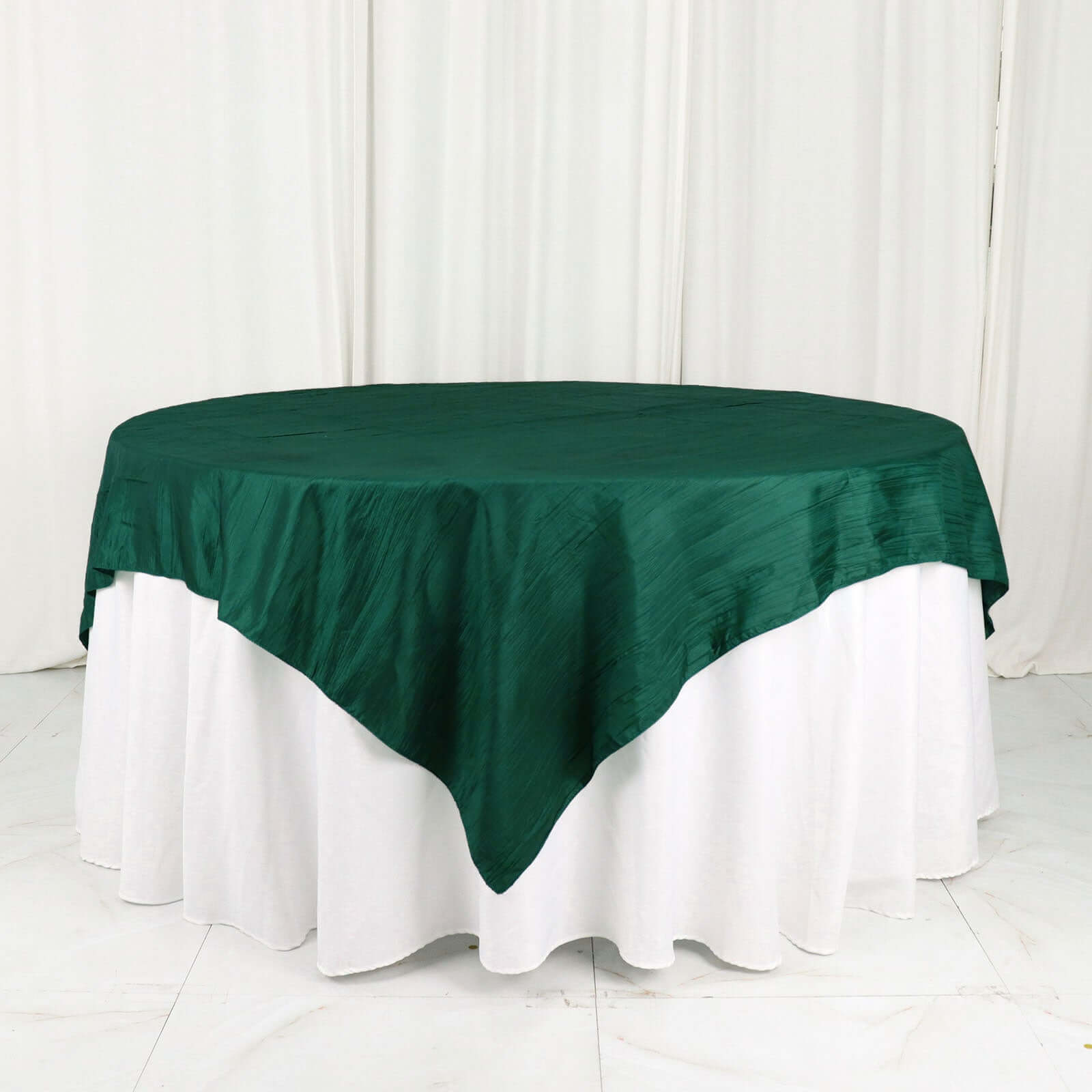 Taffeta 72"x72" Table Overlay Square Tablecloth Hunter Emerald Green - Accordion Crinkle Table Cover